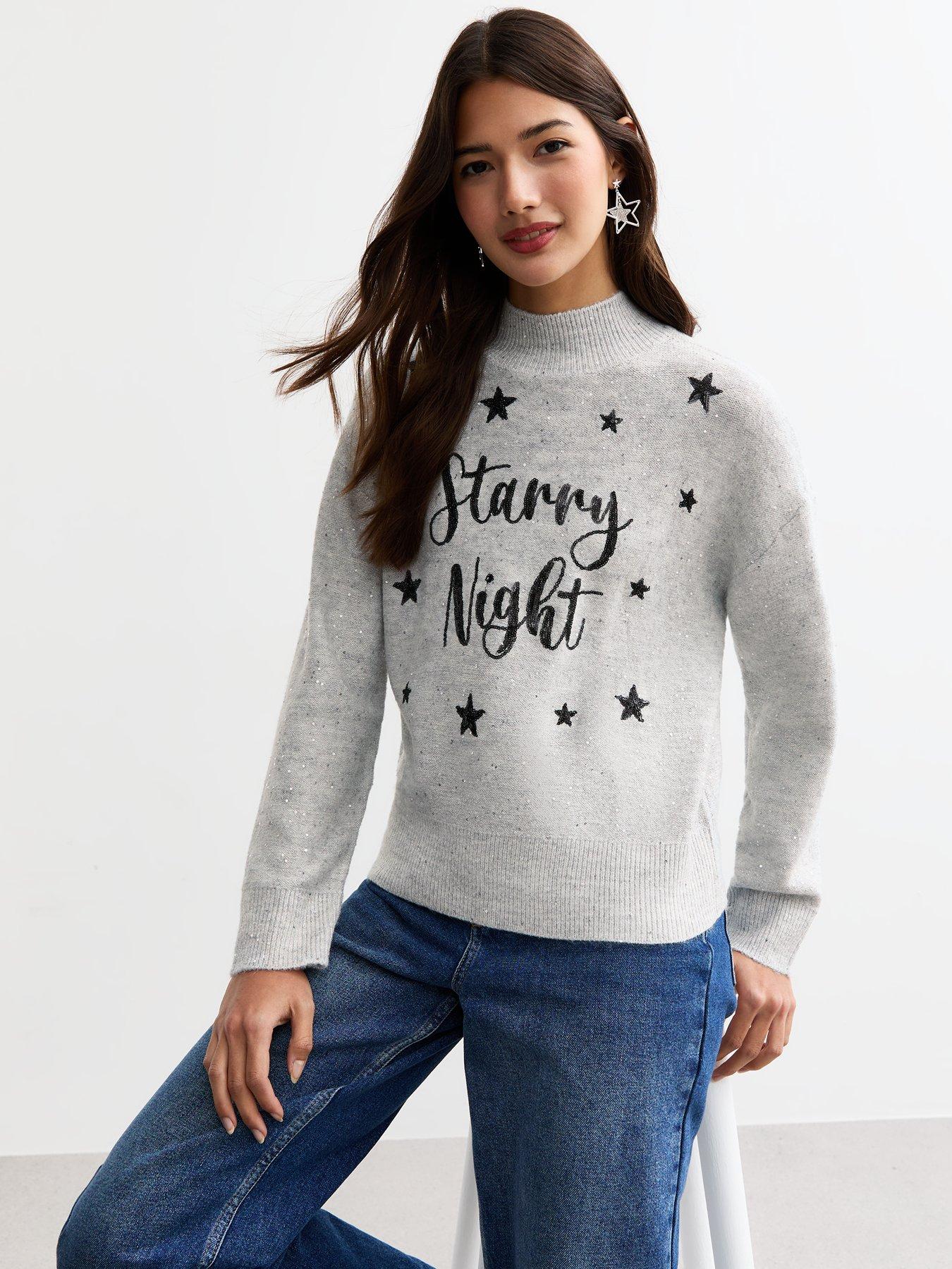 new-look-grey-starry-night-slogan-high-neck-jumper-print