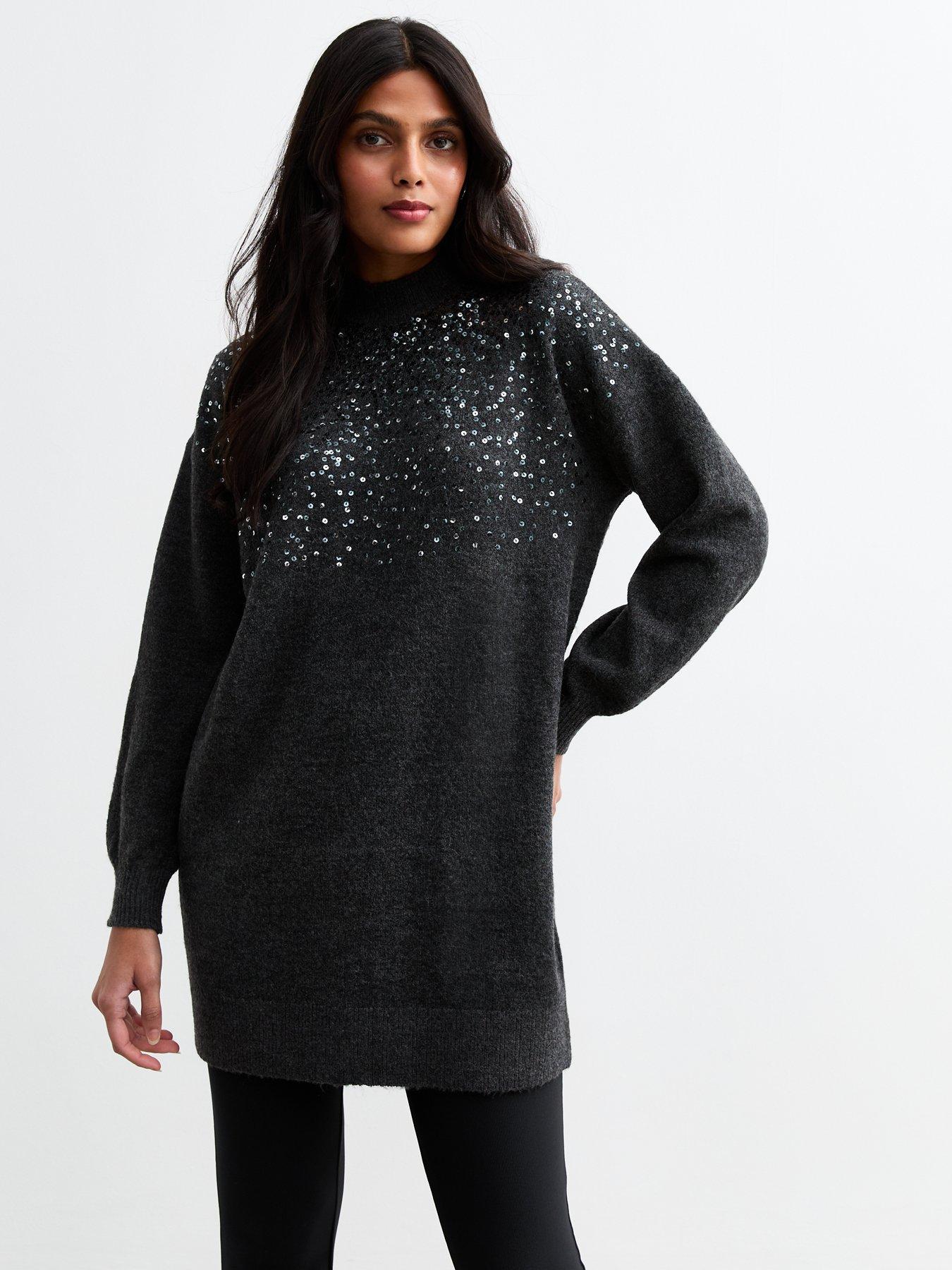 new-look-dark-grey-sequinned-knit-tunic-jumper