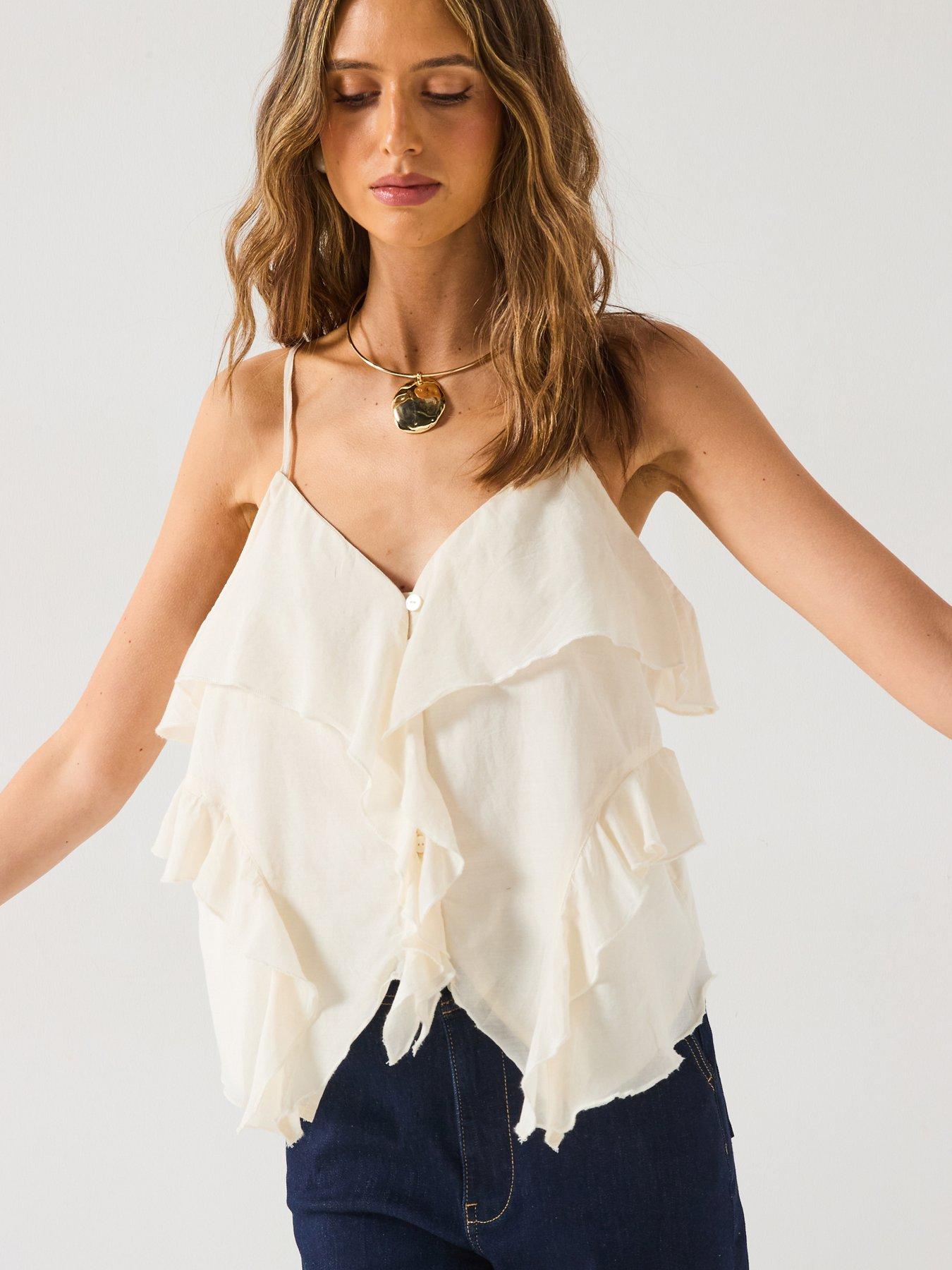 Image 1 of 6 of V by Very Crinkle Button Through Occasion Cami - Cream