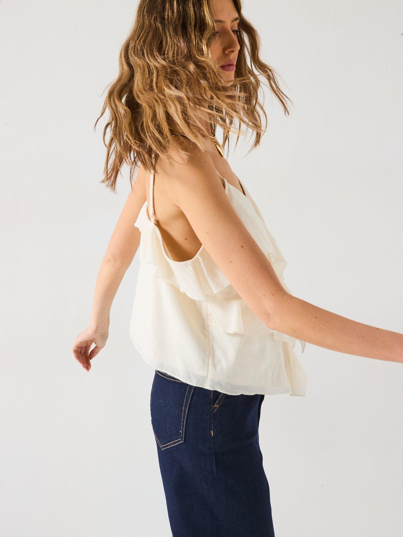 Image 4 of 6 of V by Very Crinkle Button Through Occasion Cami - Cream