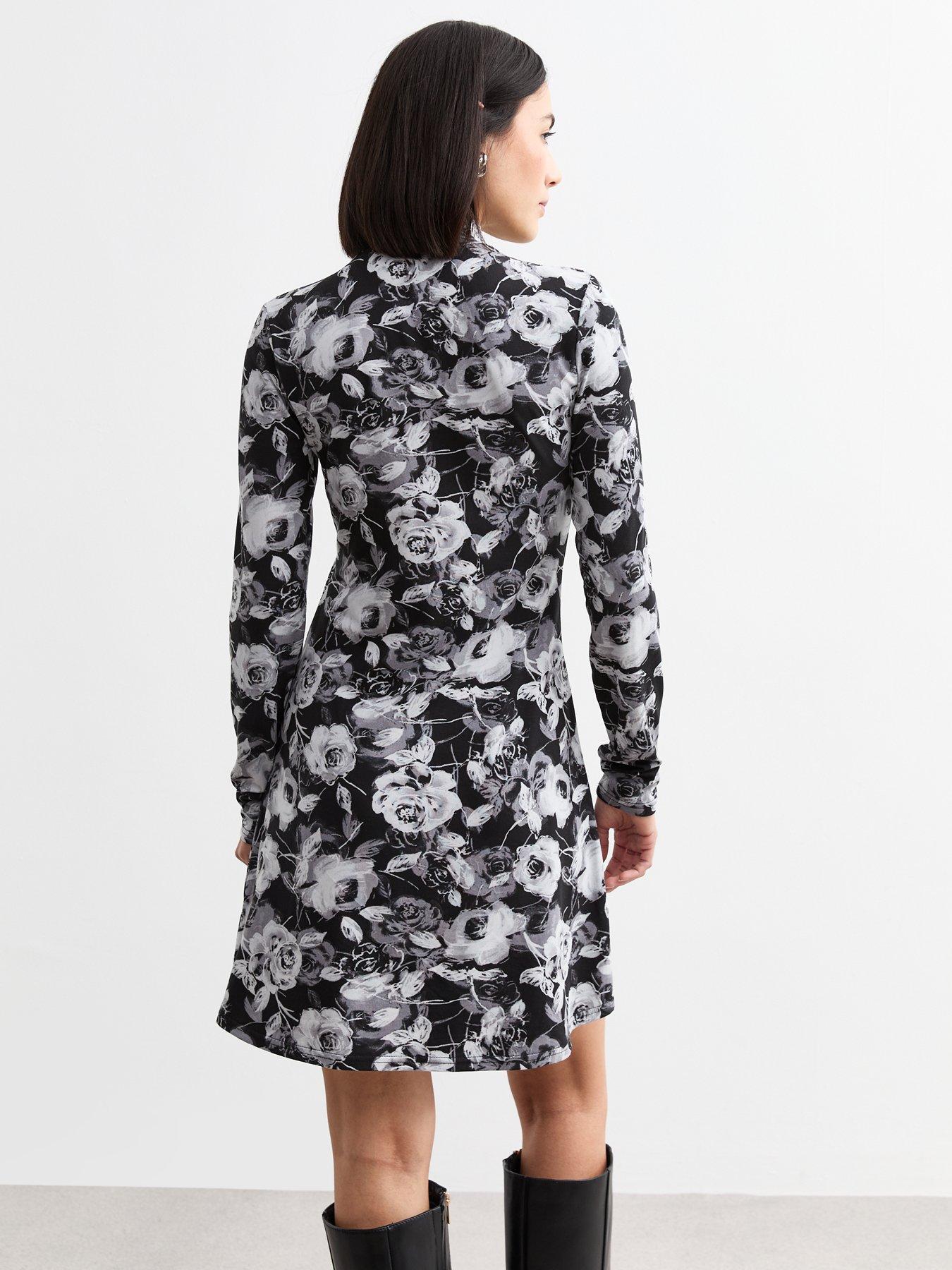 new-look-grey-rose-print-high-neck-long-sleeve-mini-dressstillFront