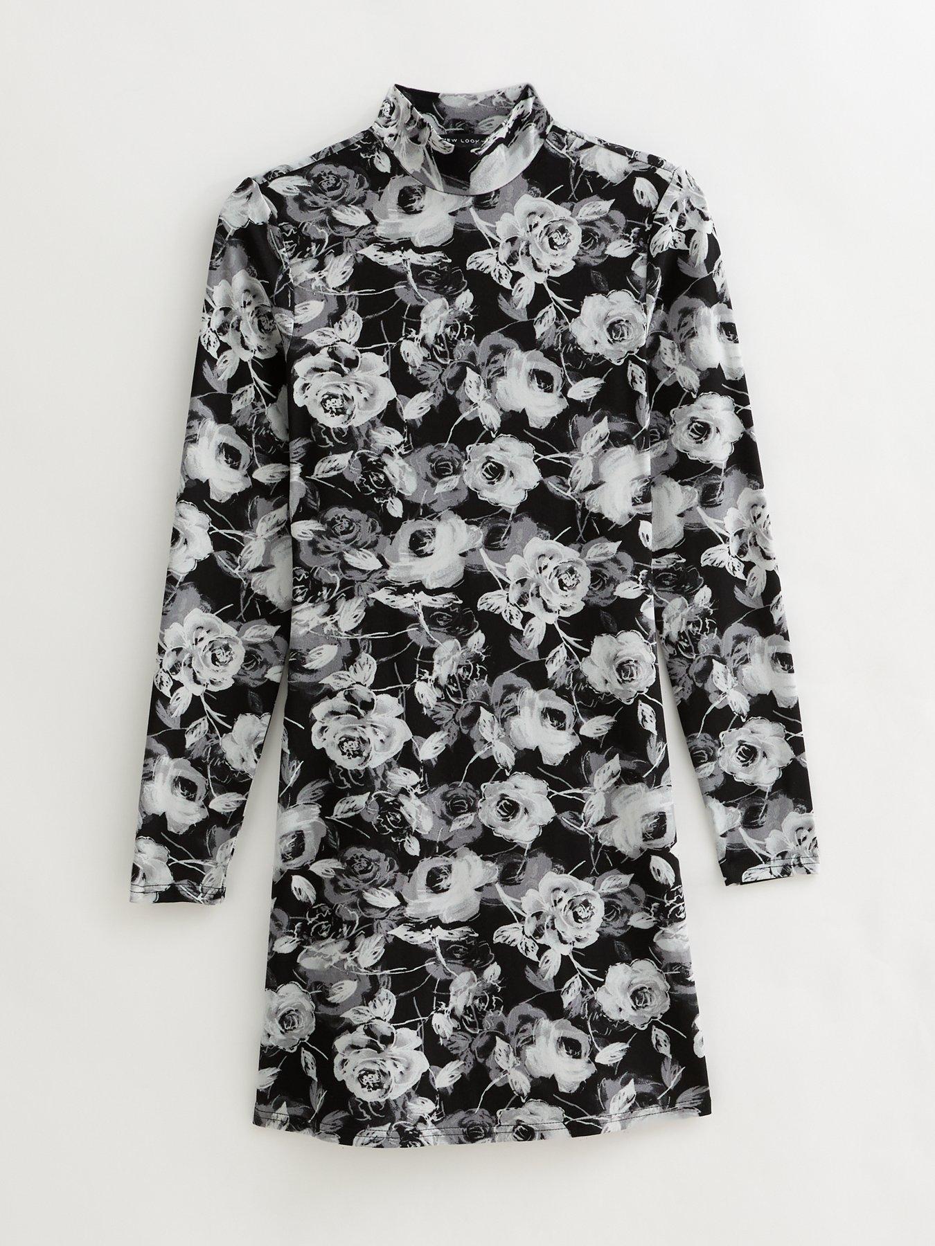 new-look-grey-rose-print-high-neck-long-sleeve-mini-dressdetail