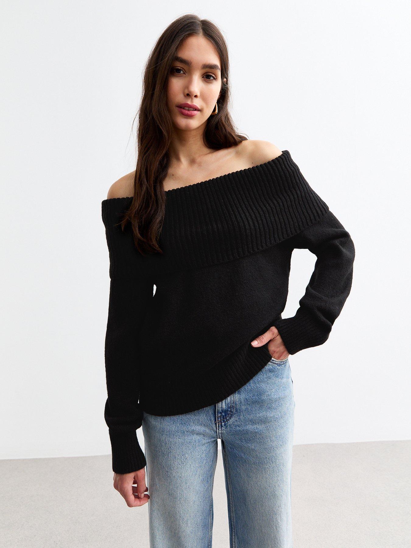 new-look-black-knit-foldover-bardot-jumper