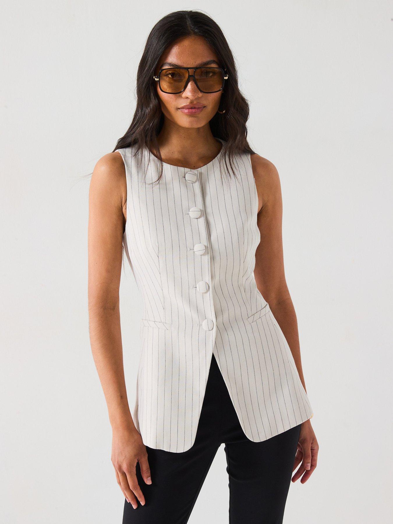 V by Very Stripe Button Through Waistcoat - Beige