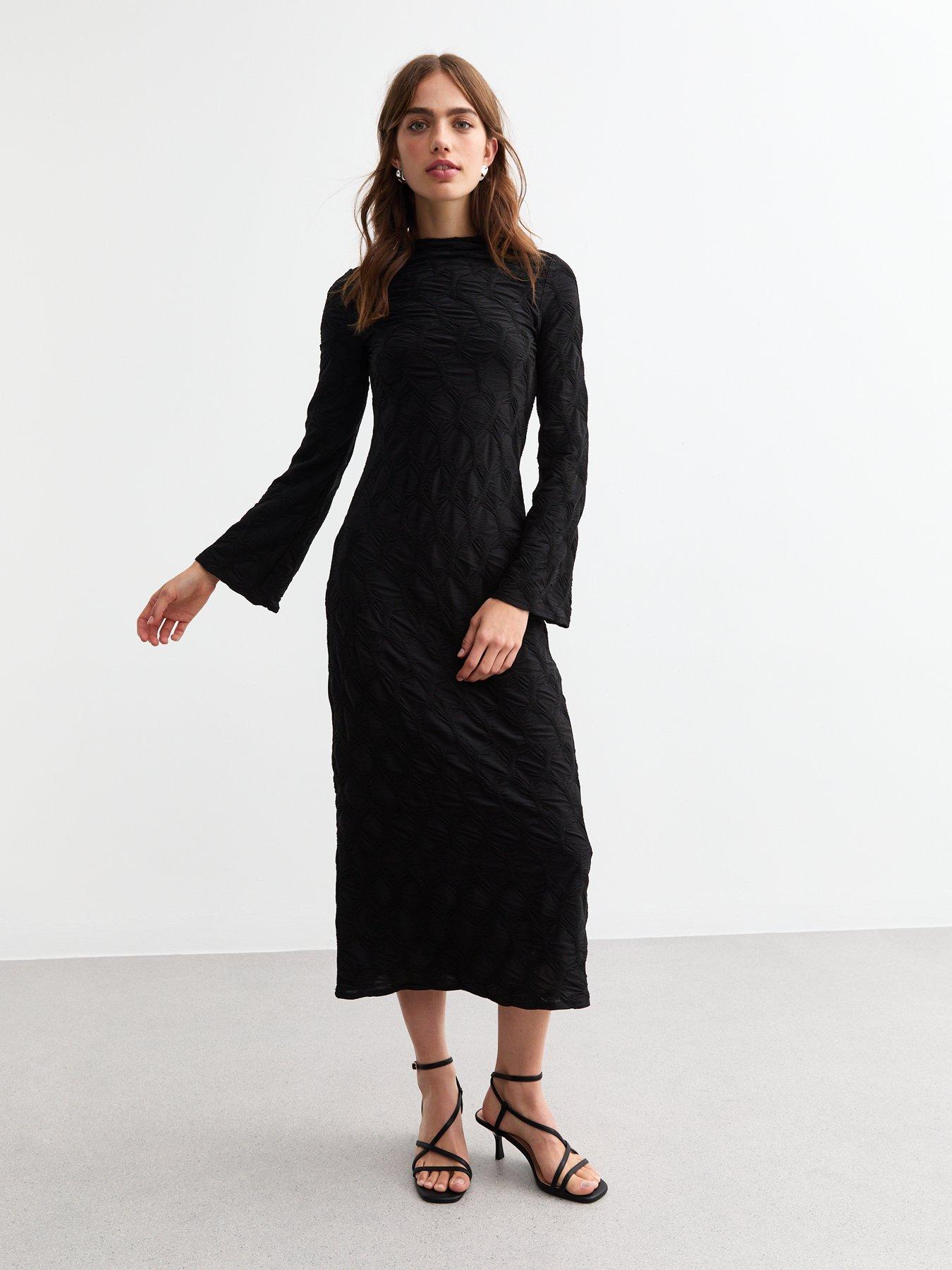 new-look-textured-long-sleeve-midaxi-dress-black