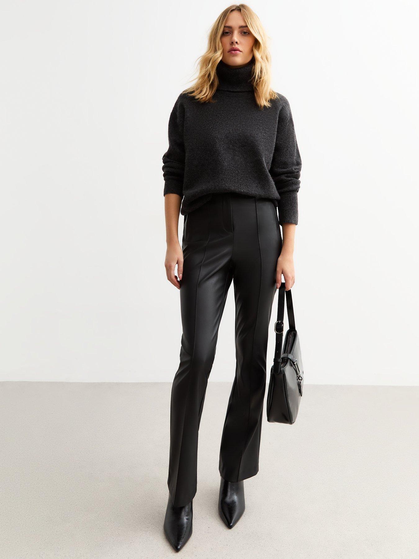 new-look-black-faux-leather-kick-flare-trousers