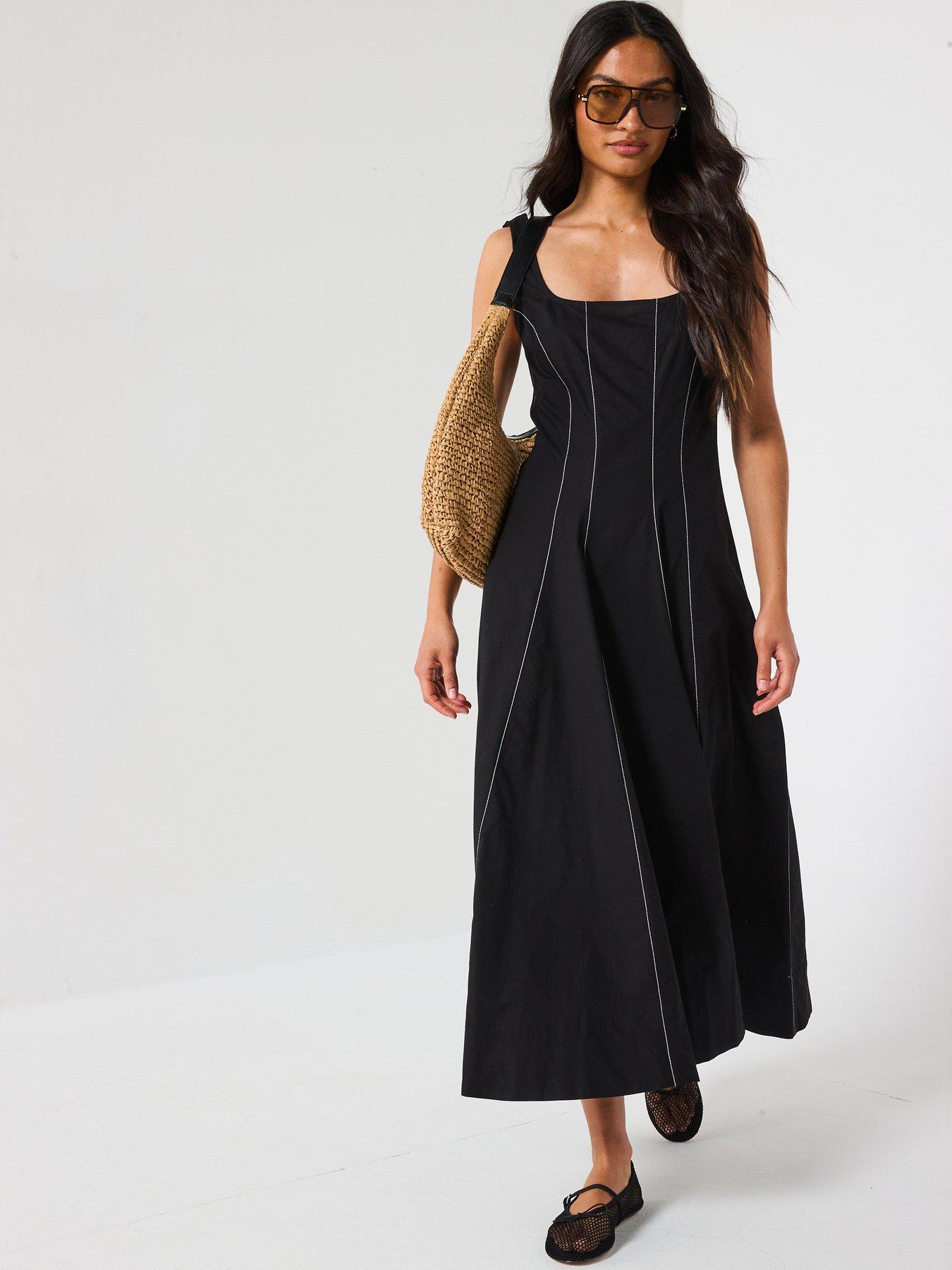 Image of V by Very Corset Detail Pinktuck Midi Dress - Black