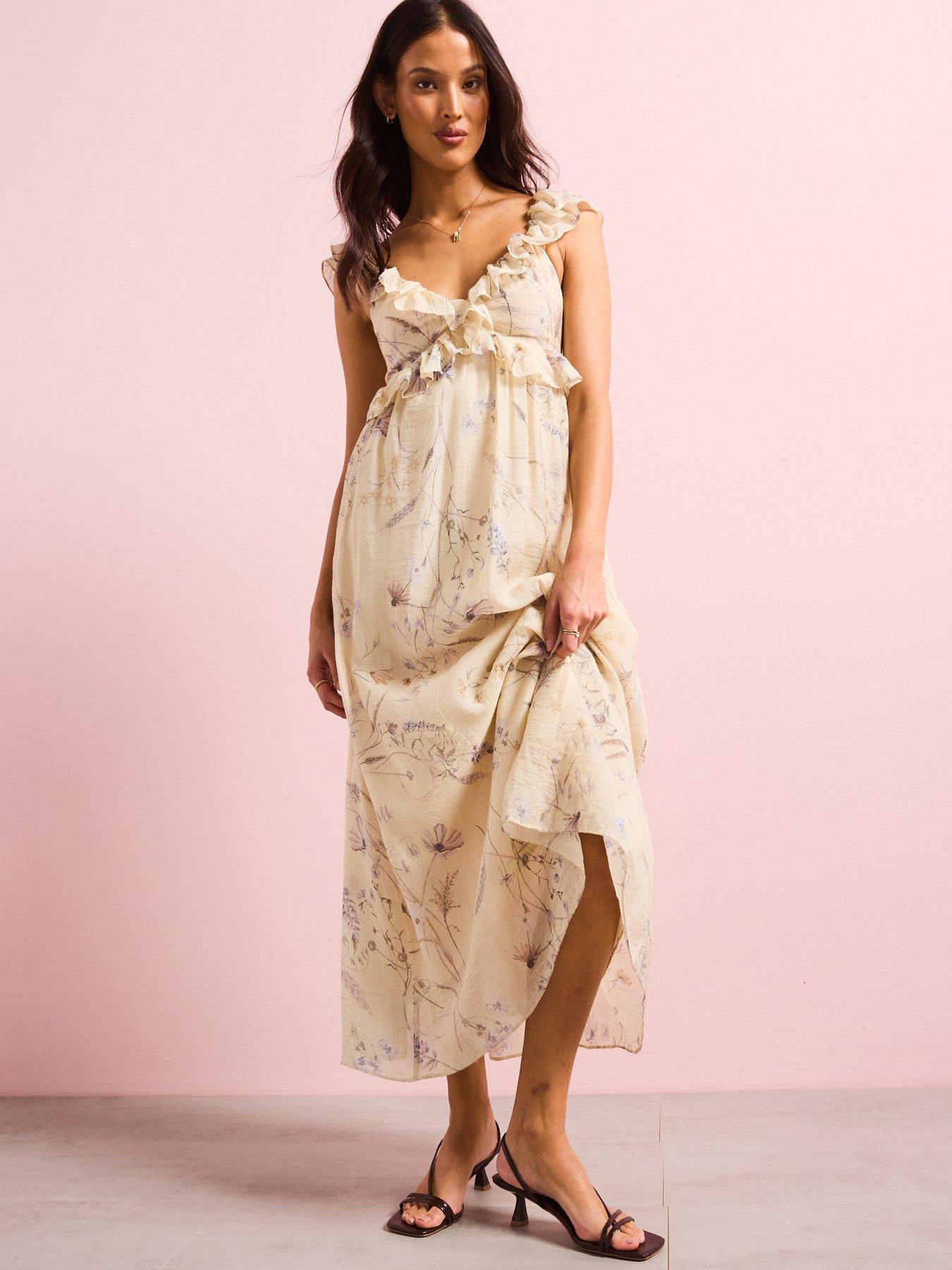 v-by-very-ruffle-occasion-printed-midi-dress-beige