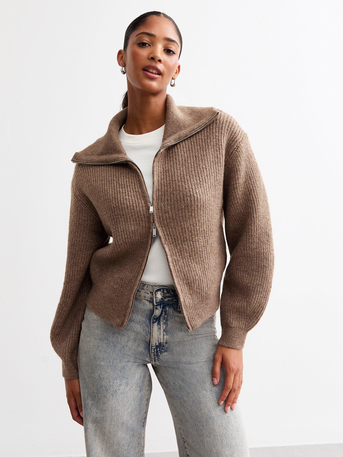 new-look-rust-high-neck-knitted-bomber-cardigan