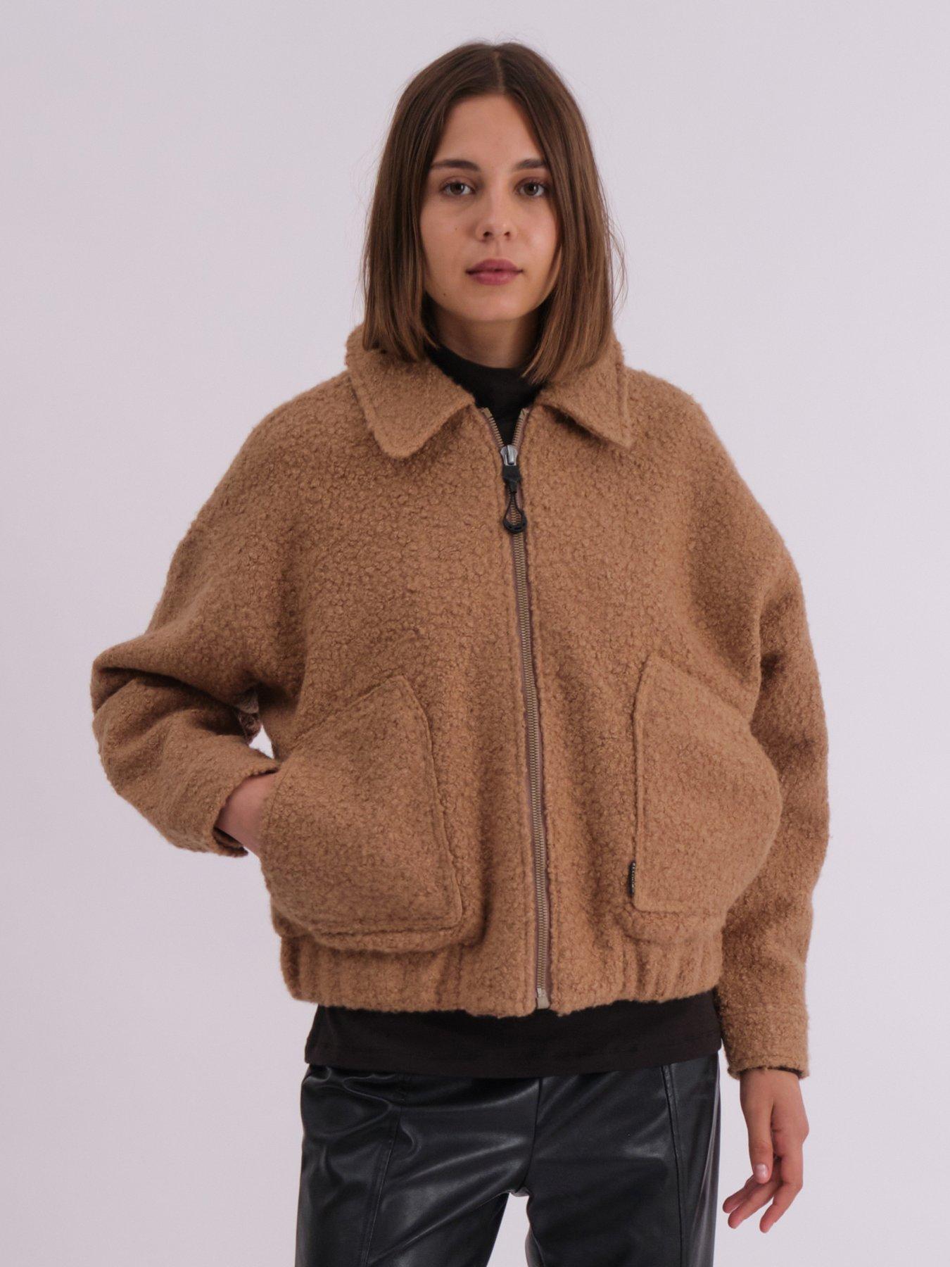 Religion Oversized Boucle Bomber Jacket - Beige