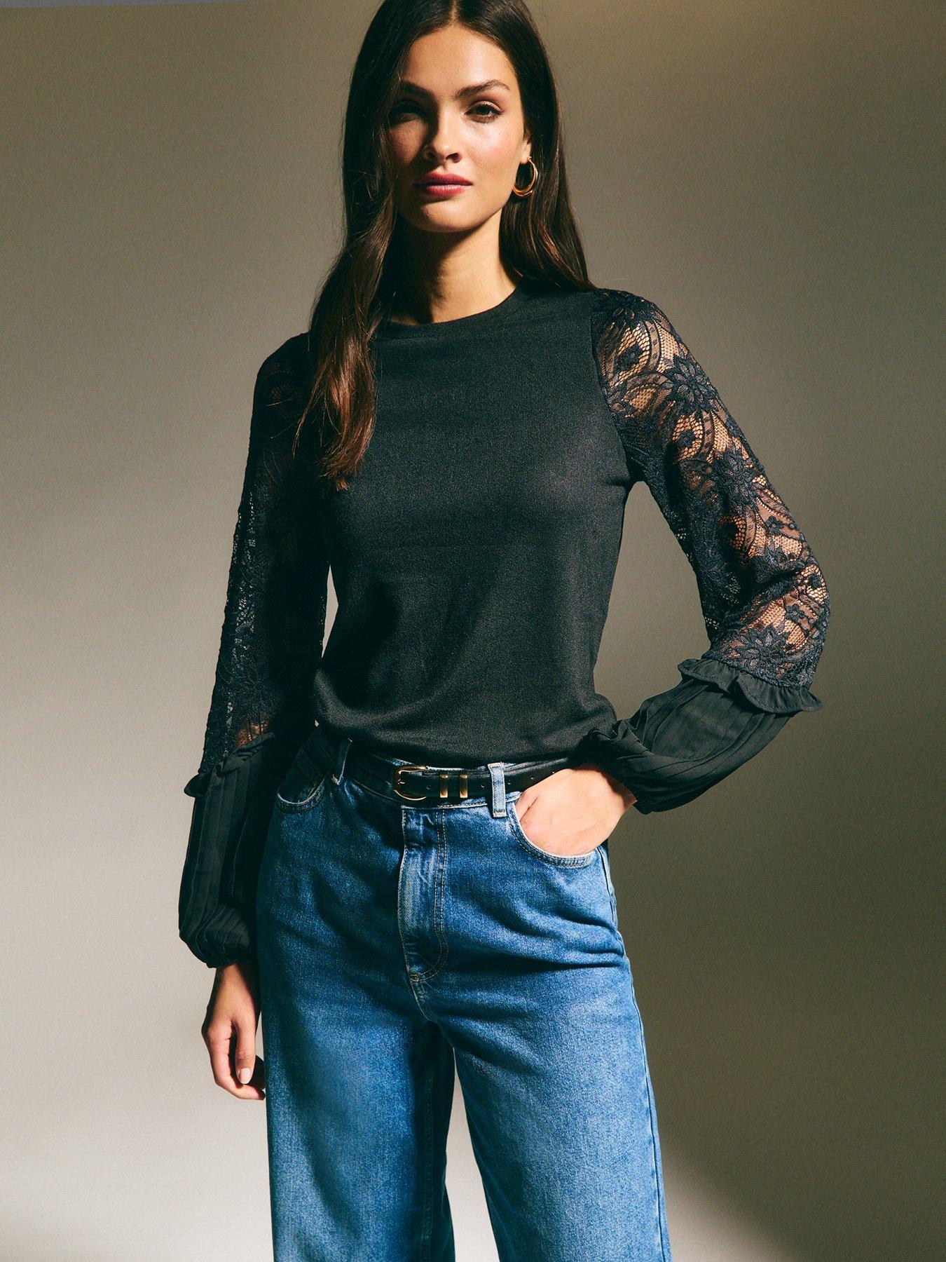 new-look-black-lace-chiffon-sleeve-top