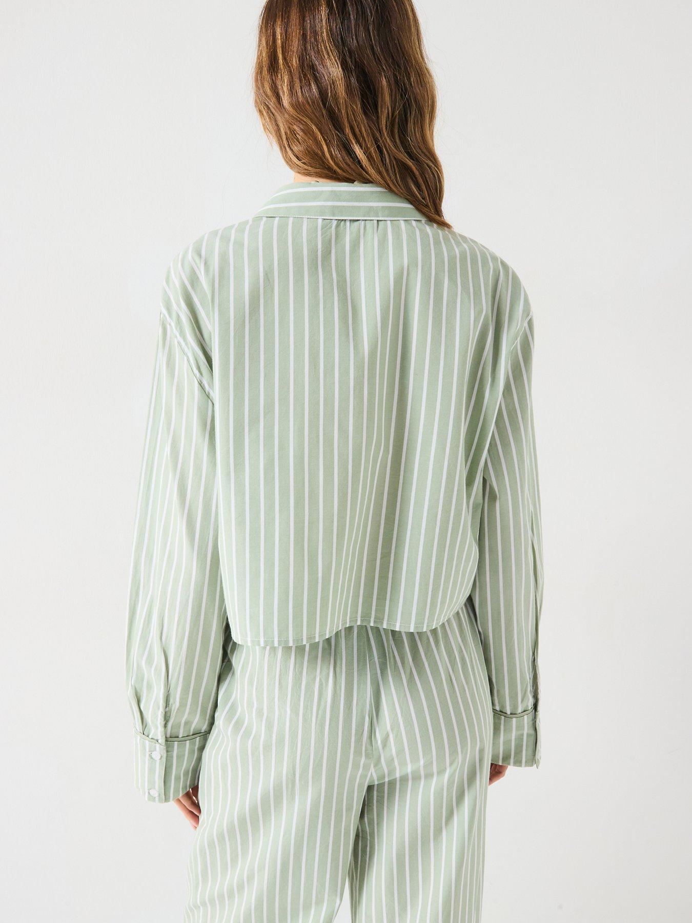 Image 2 of 6 of V by Very Crop Stripe Shirt Co-Ord - Green
