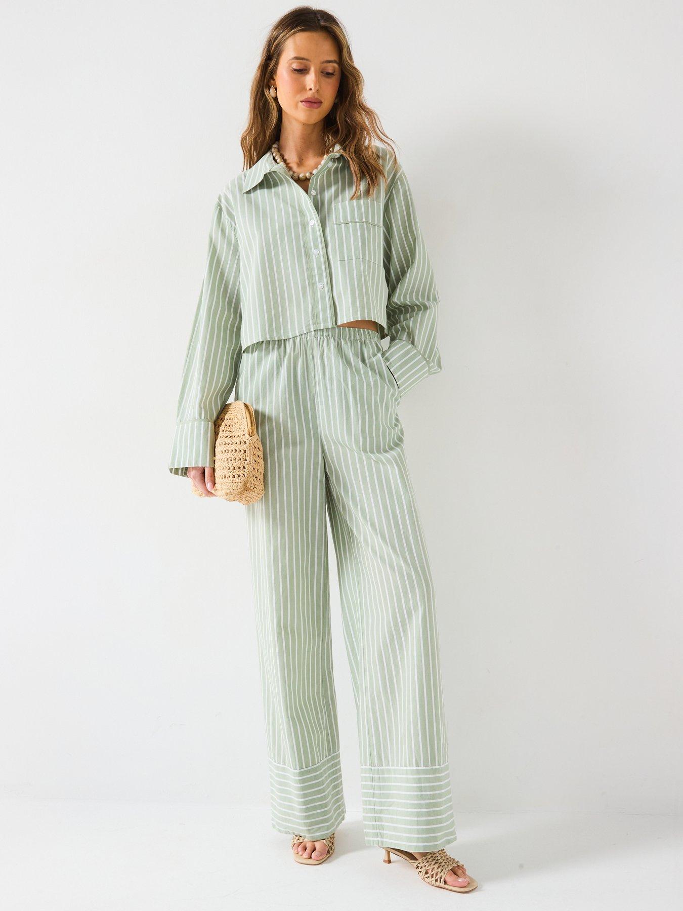 Image 3 of 6 of V by Very Crop Stripe Shirt Co-Ord - Green