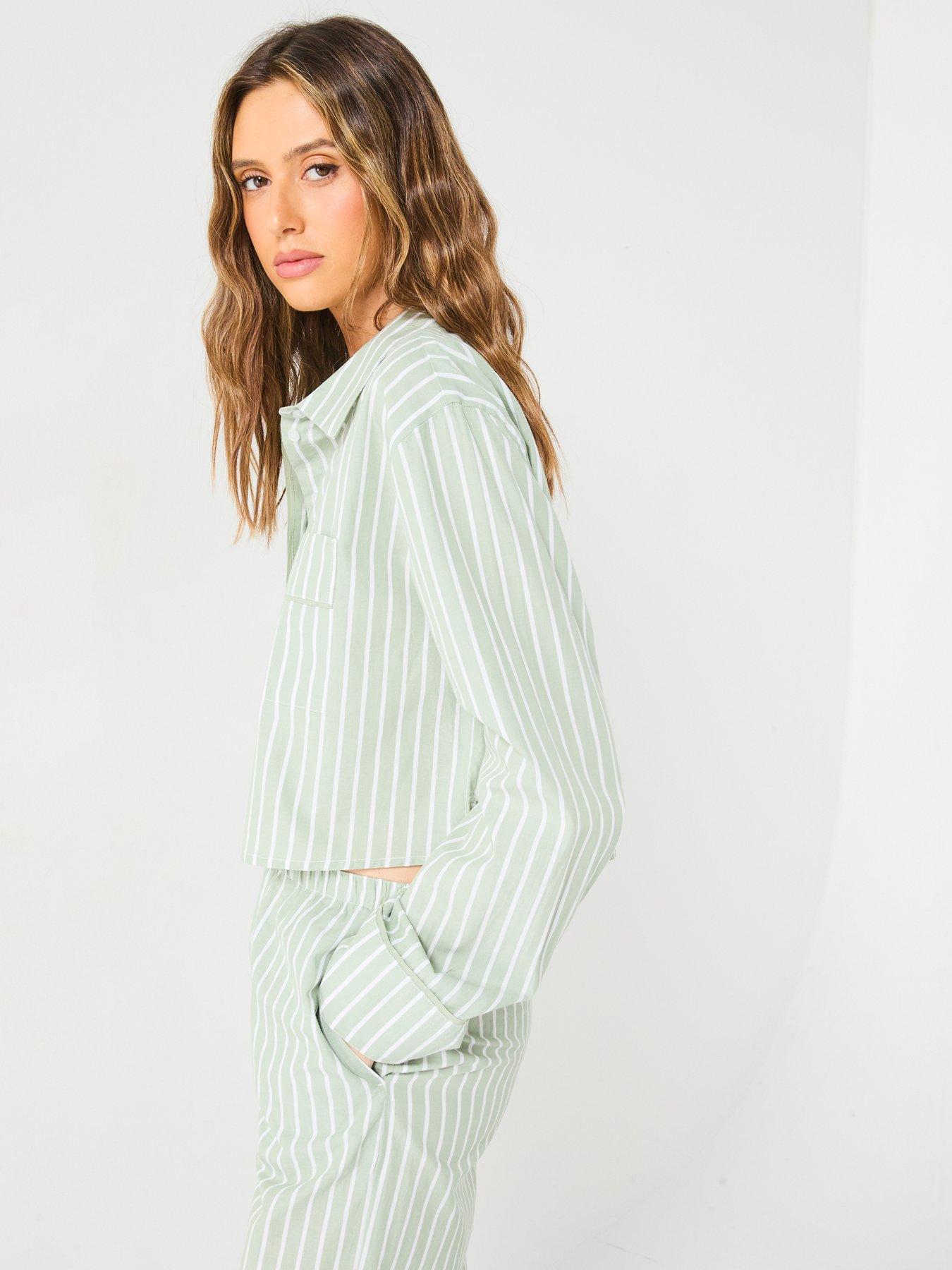 Image 5 of 6 of V by Very Crop Stripe Shirt Co-Ord - Green