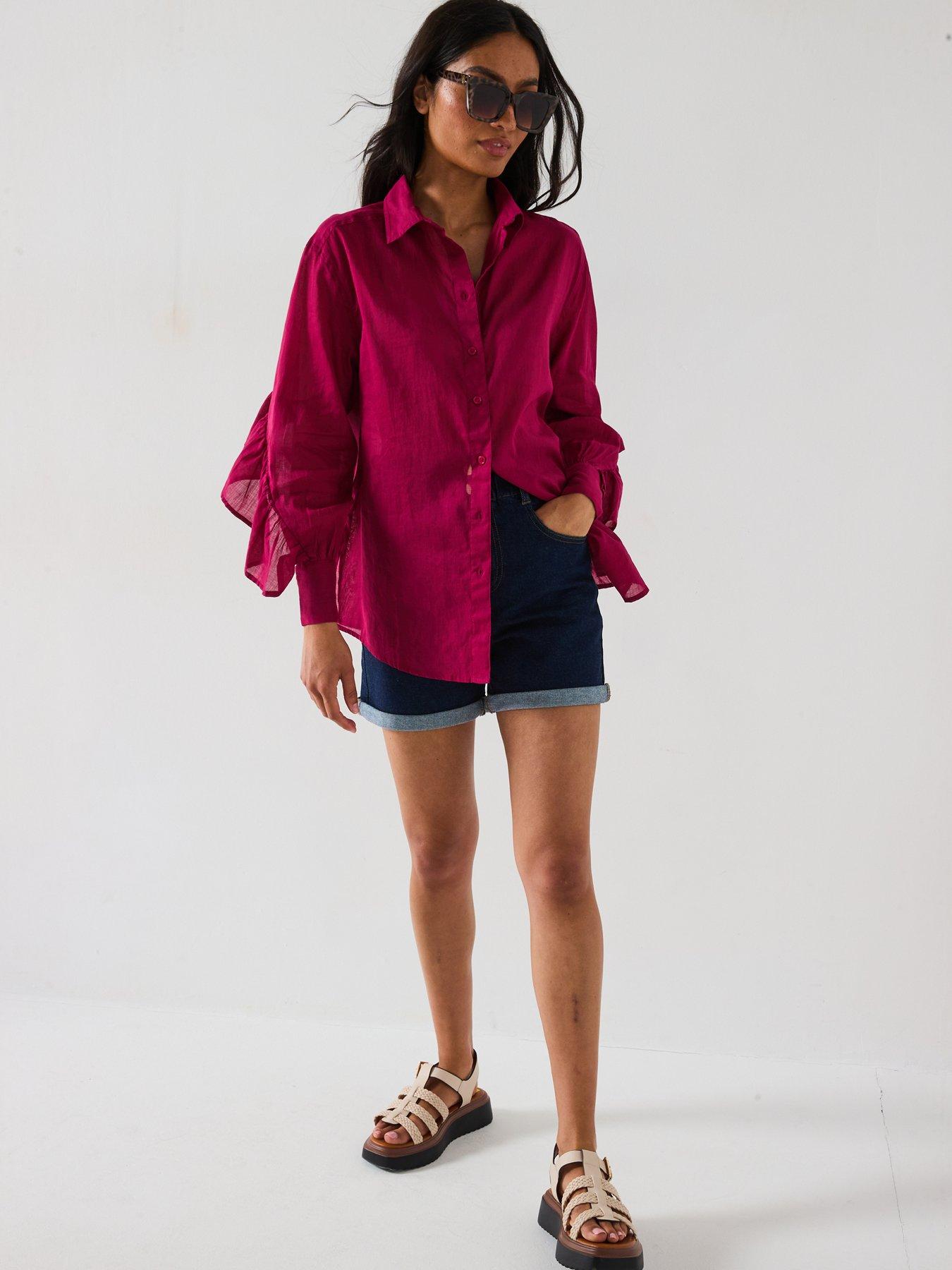 Image 3 of 6 of V by Very Frill Sleeve Rami Oversized Blouse - Purple