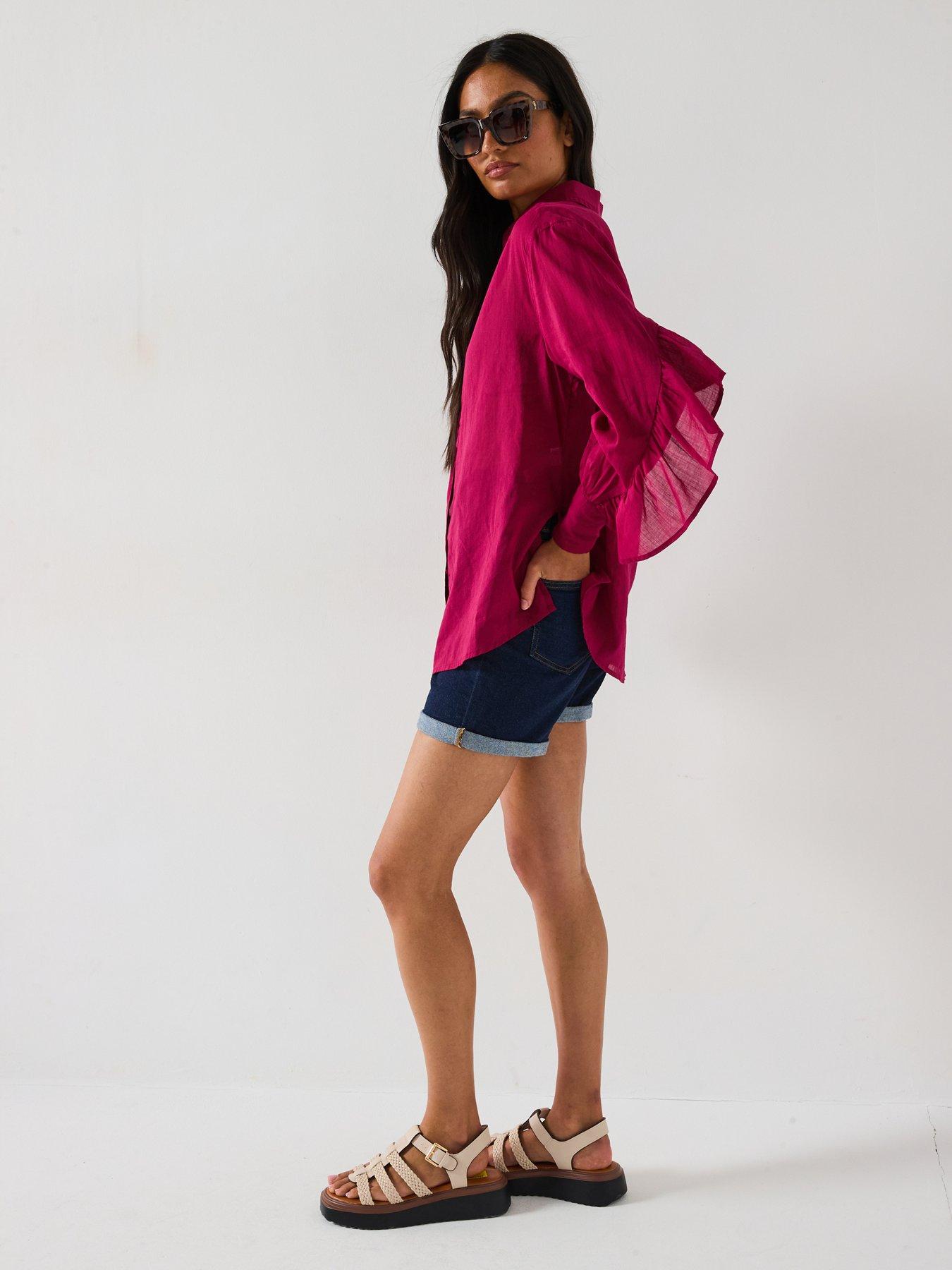 Image 5 of 6 of V by Very Frill Sleeve Rami Oversized Blouse - Purple