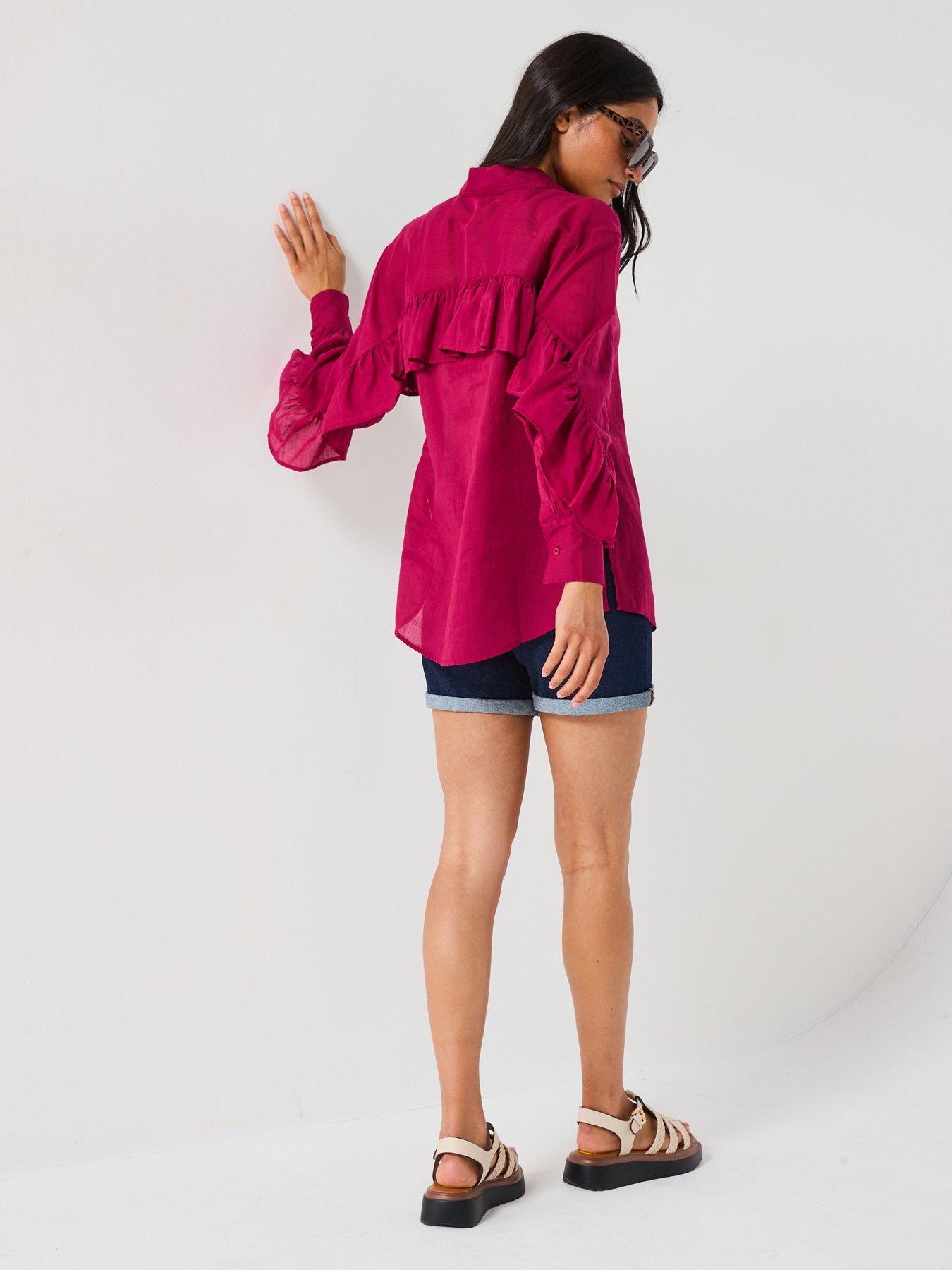 Image 6 of 6 of V by Very Frill Sleeve Rami Oversized Blouse - Purple