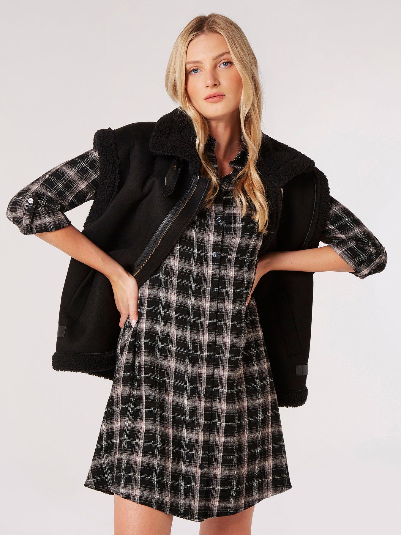 Image 1 of 4 of Apricot Apricot Woven Check Shirt Dress