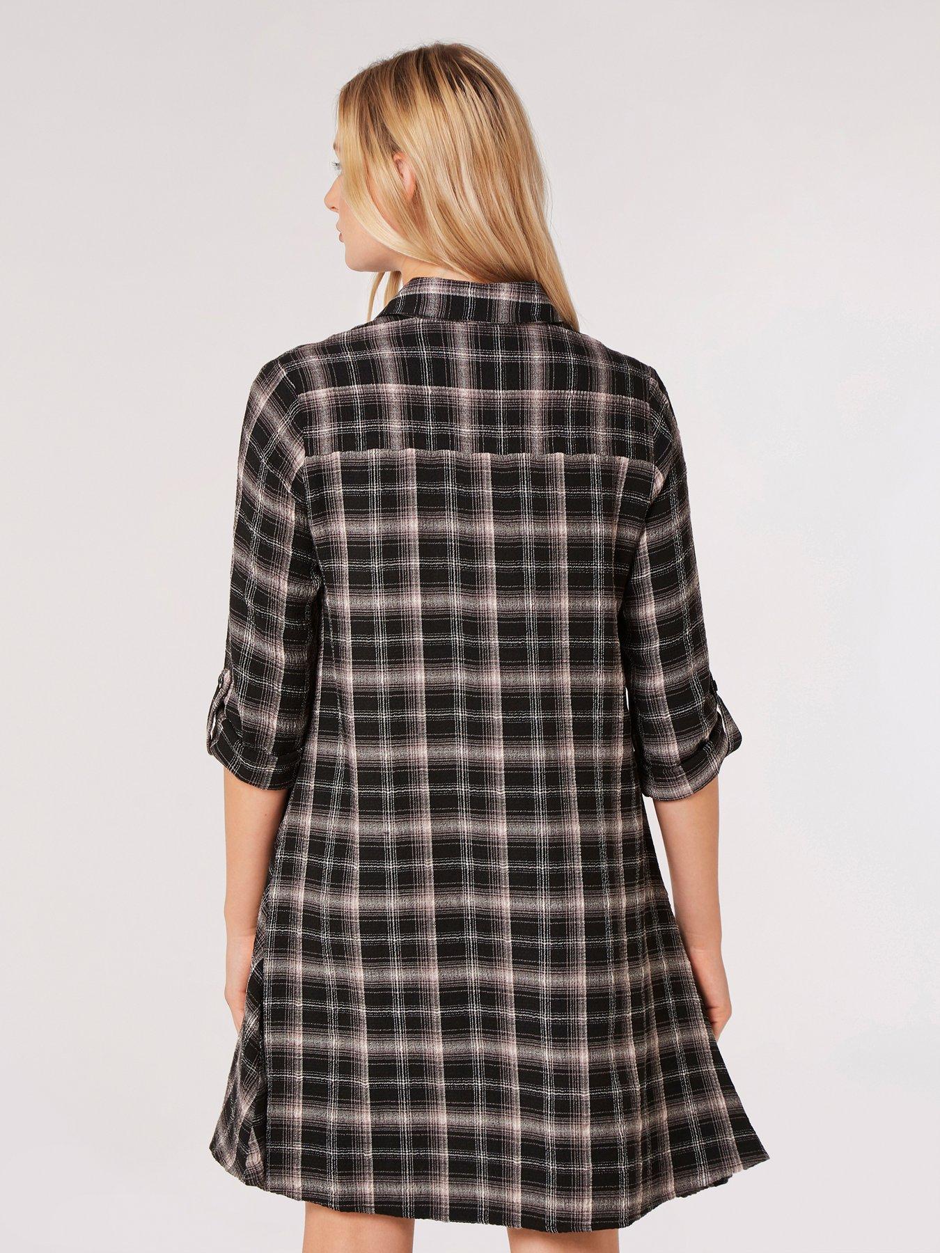 Image 2 of 4 of Apricot Apricot Woven Check Shirt Dress