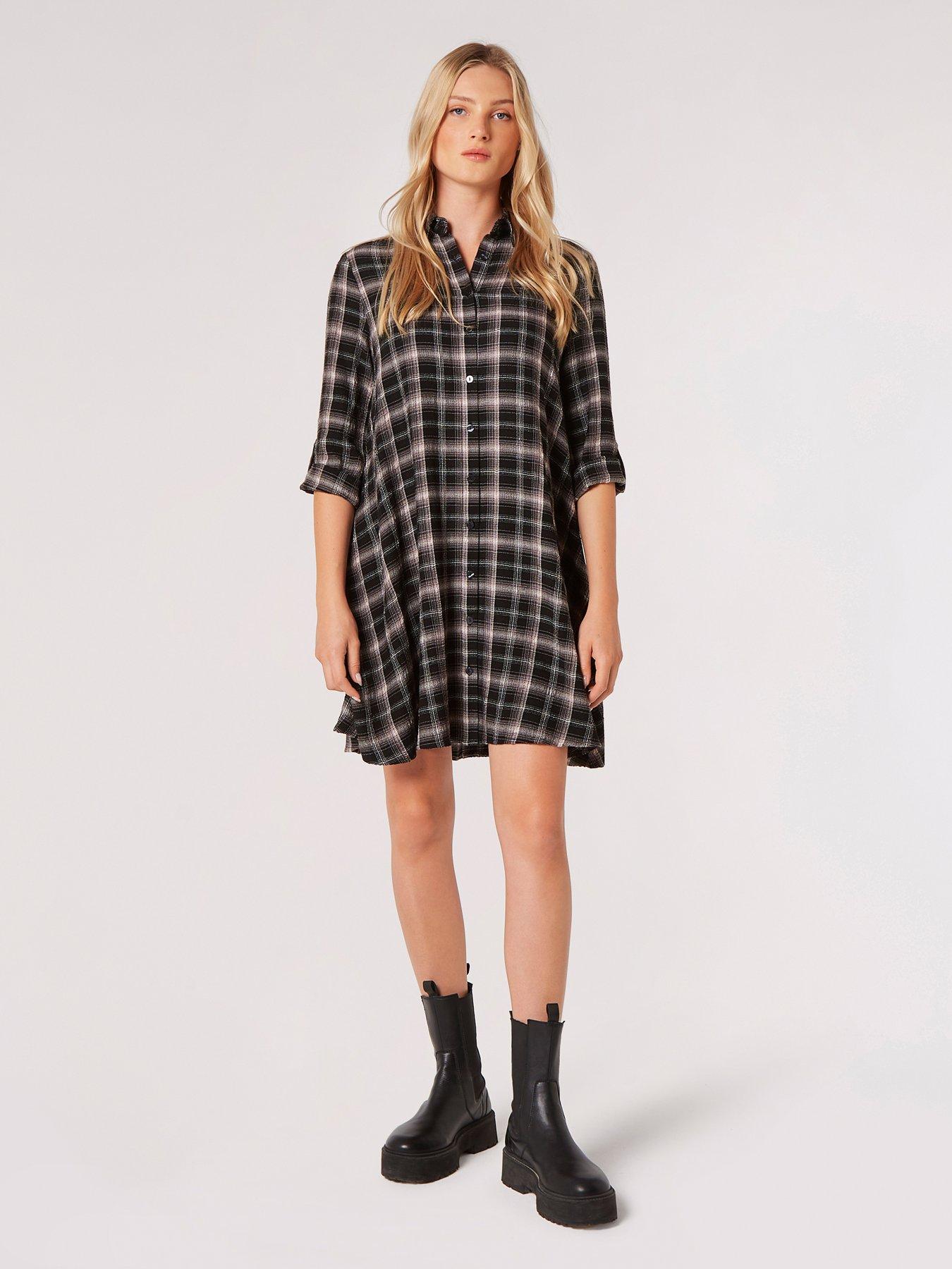 Image 3 of 4 of Apricot Apricot Woven Check Shirt Dress