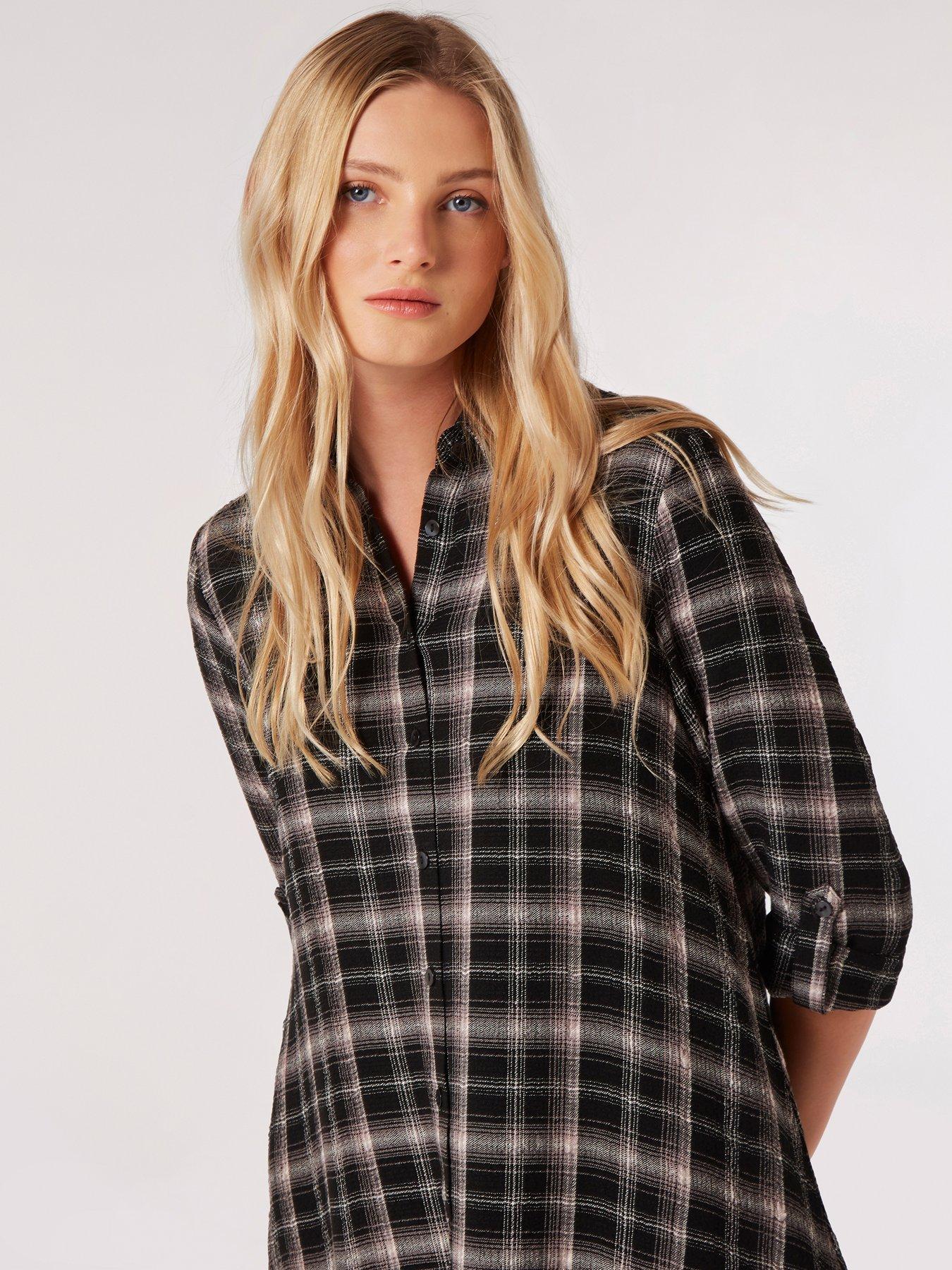 Image 4 of 4 of Apricot Apricot Woven Check Shirt Dress