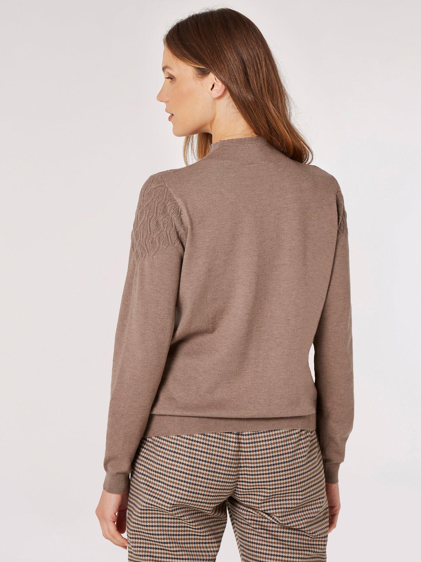 Image 2 of 4 of Apricot Apricot Shell Front Pointelle Knit Jumper - Brown