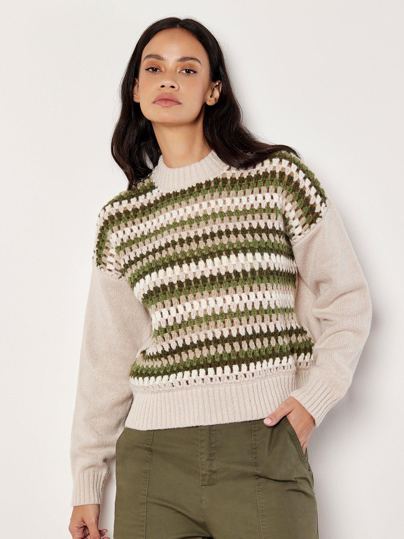 apricot-apricot-crochet-stripes-mock-neck-jumper