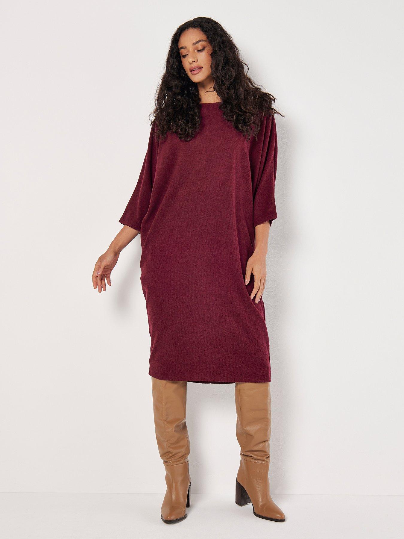 apricot-bonded-rib-cocoon-dress-red