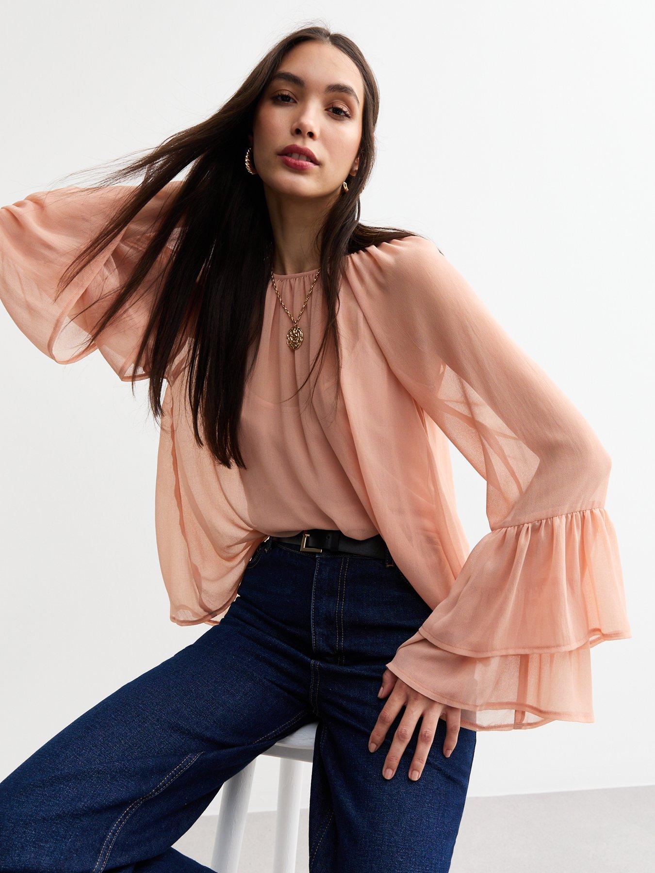 New Look Chiffon Bell Sleeve Blouse Pink Very Ireland