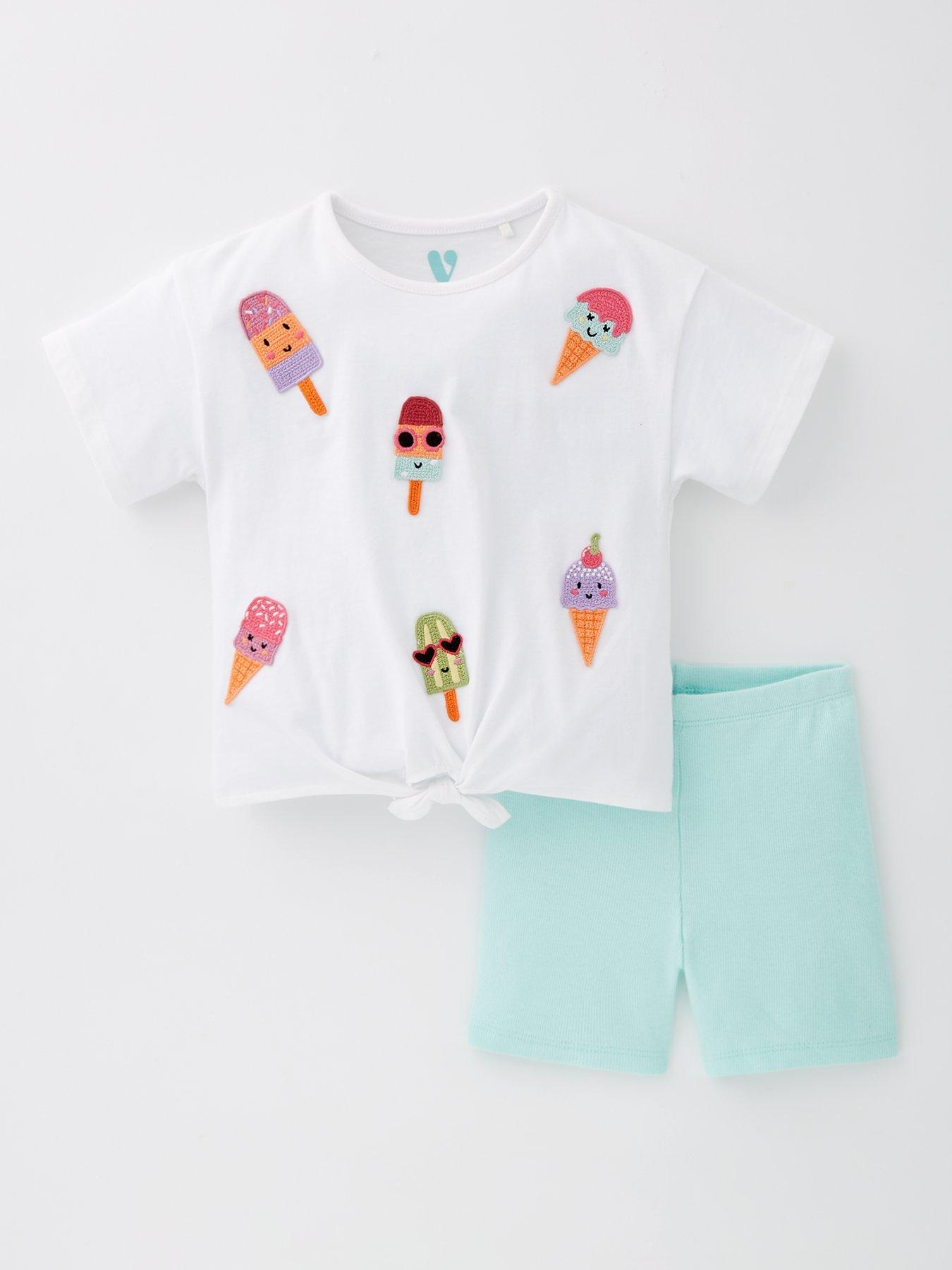 Image of Mini V by Very Girls Ice Cream Tie Front T-Shirt and Cycling Short Set - Multi