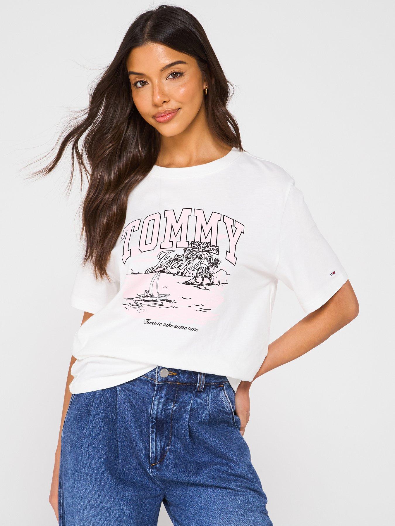 Image of Tommy Jeans Tropical Print T-Shirt - White