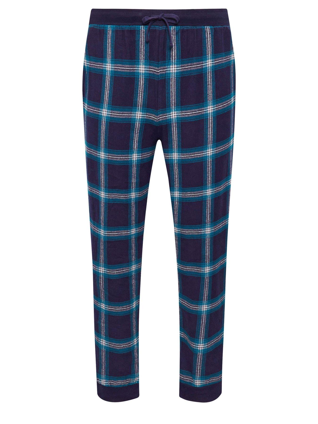 badrhino-checked-cuffed-pyjama-bottom-blue