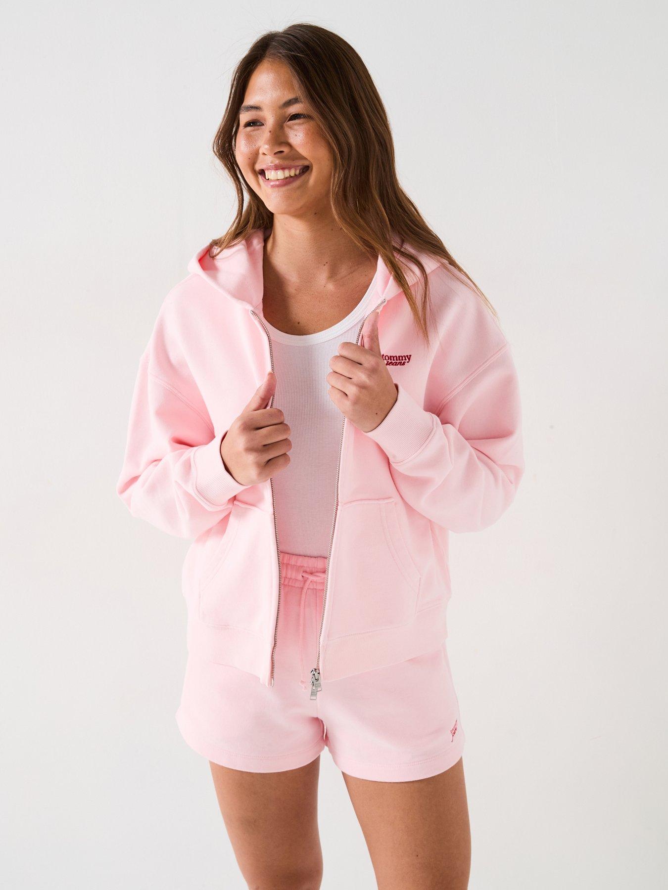 Image of Tommy Jeans Script Logo Zip Through Hoodie - Pink