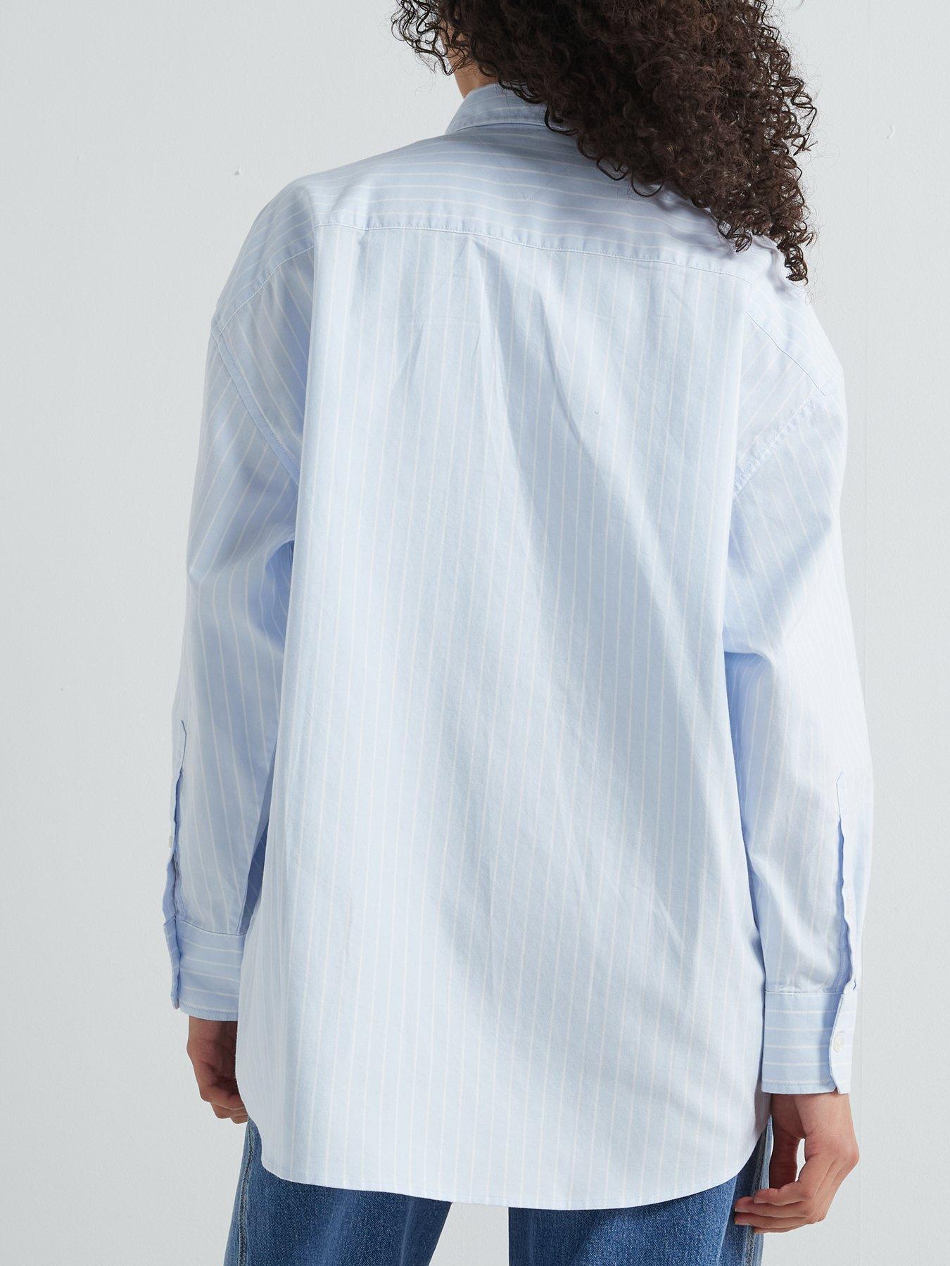 Image 2 of 6 of Tommy Jeans Striped Badge Logo Oxford Shirt - Blue