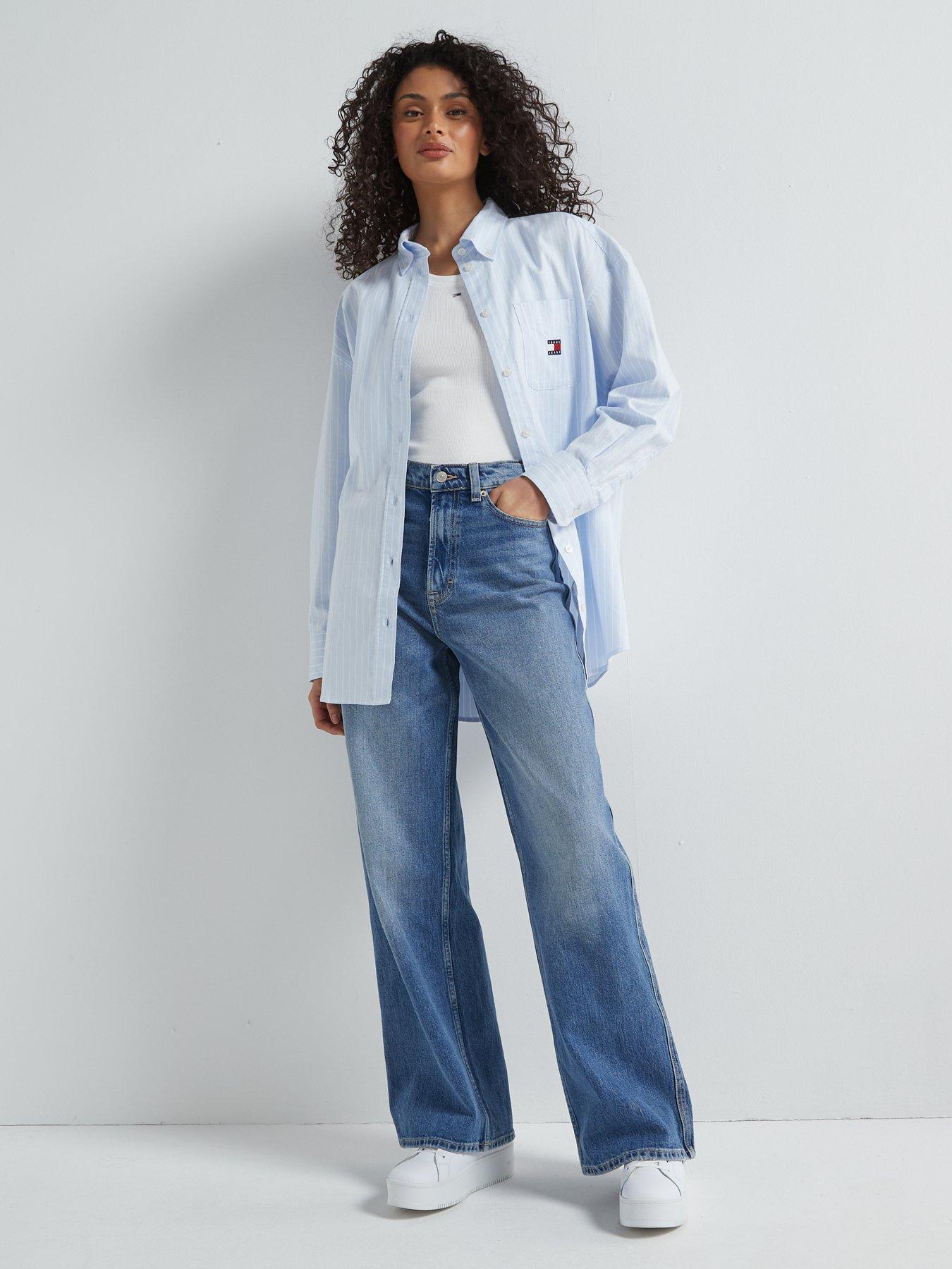 Image 3 of 6 of Tommy Jeans Striped Badge Logo Oxford Shirt - Blue