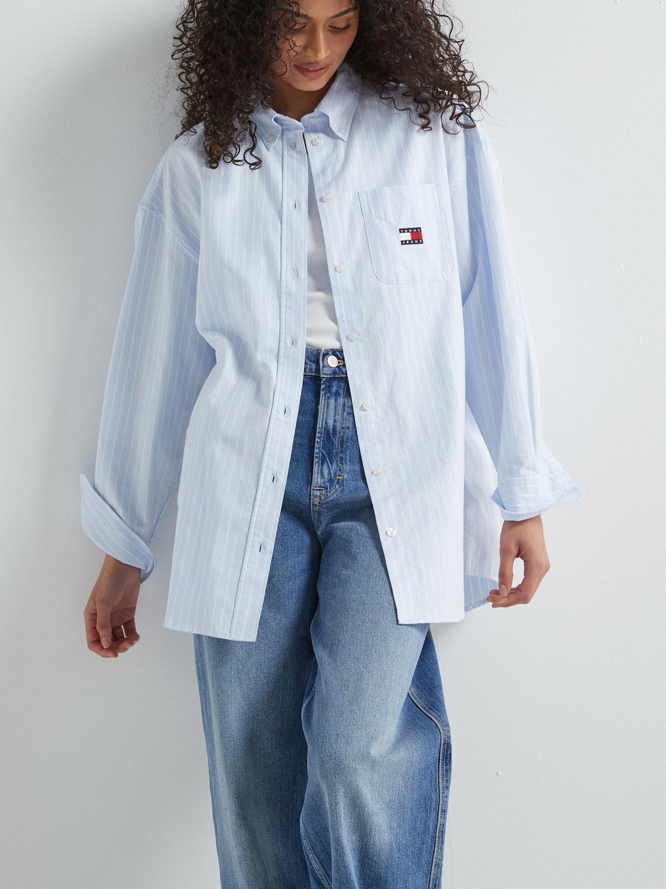 Image 4 of 6 of Tommy Jeans Striped Badge Logo Oxford Shirt - Blue