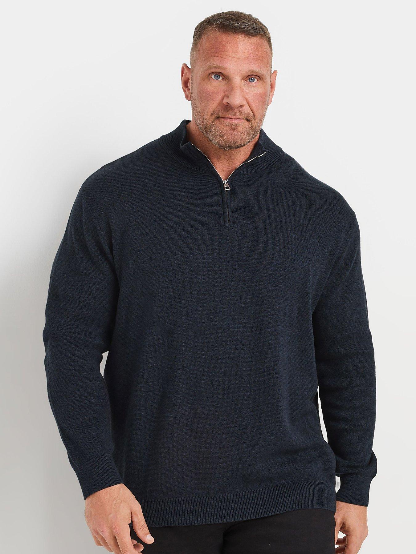 undefined Big  &  Tall Quarter Zip Knitted Jumper - Blue
