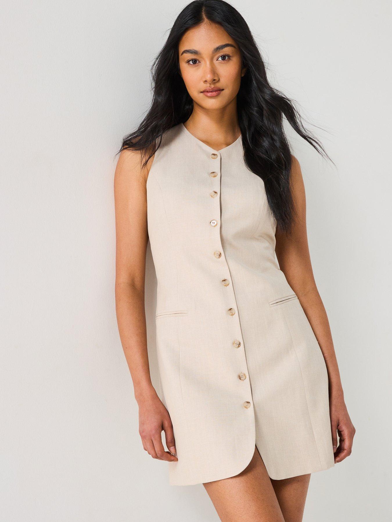 Tommy Hilfiger Linen Sleeveless Mini Dress - Beige