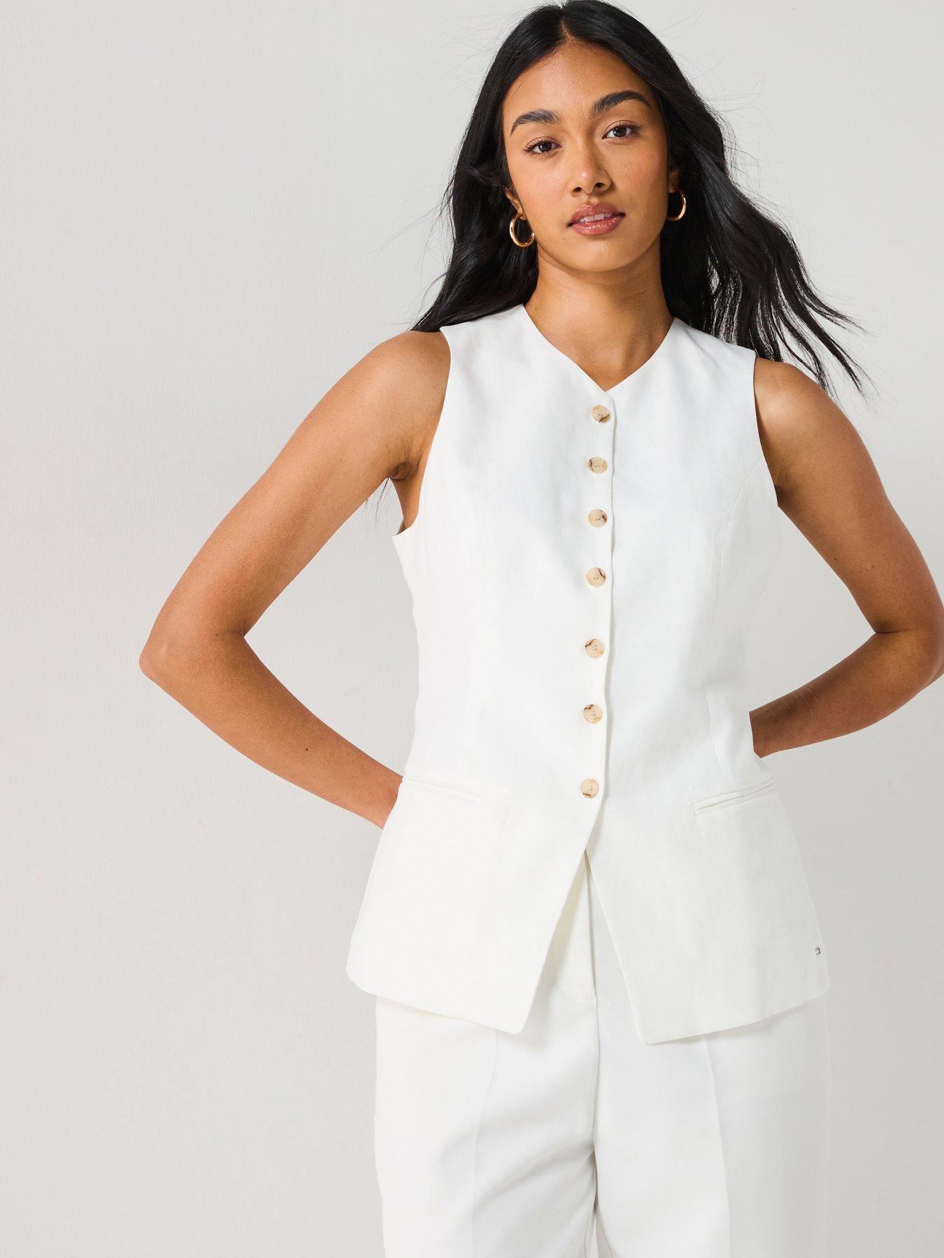Tommy Hilfiger Linen Sleeveless Waistcoat - White