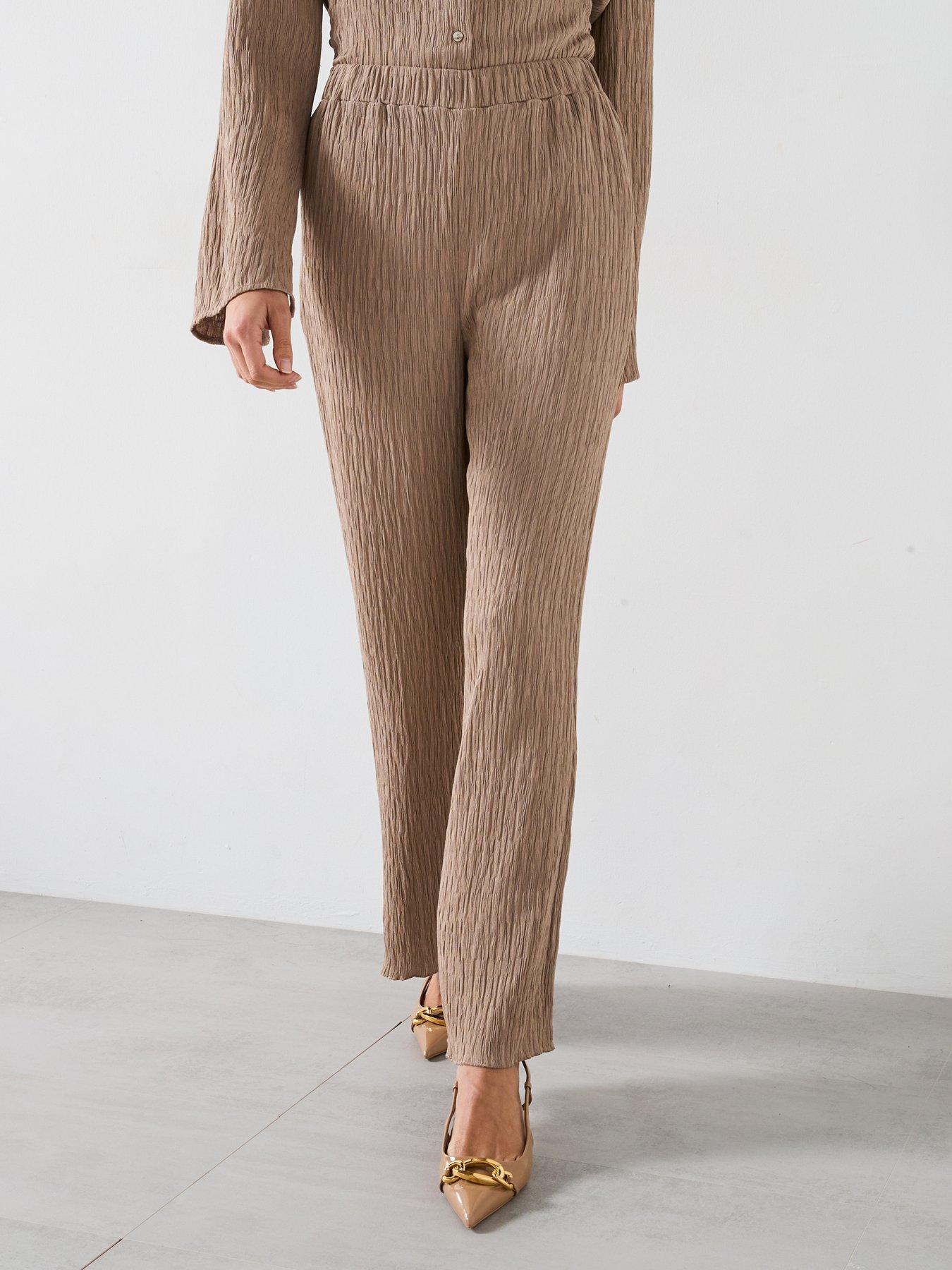 V by Very Crinkle Wide Leg Trouser Co-Ord - Beige