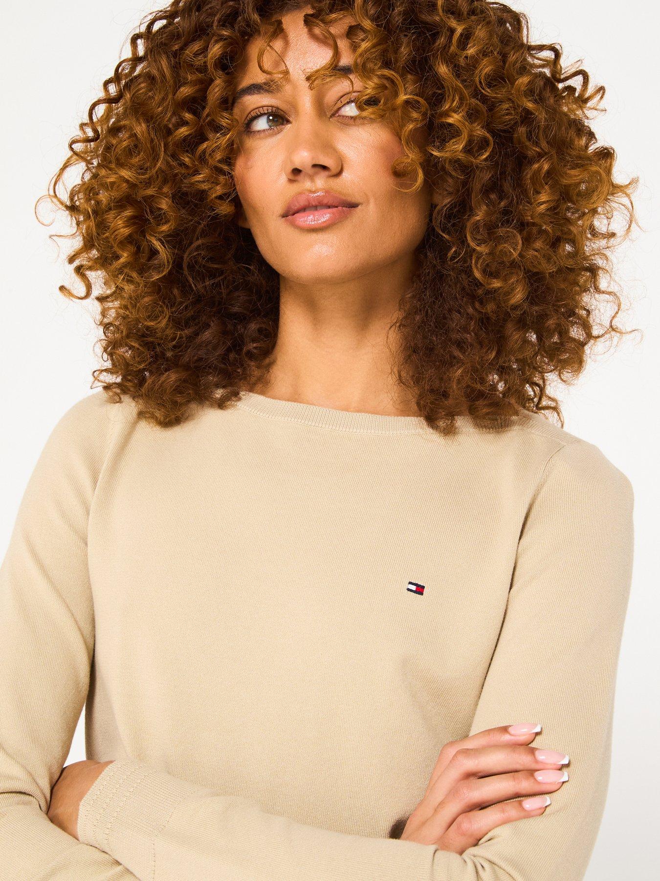 Image 4 of 6 of Tommy Hilfiger Mini Logo Boat Neck Jumper - Beige