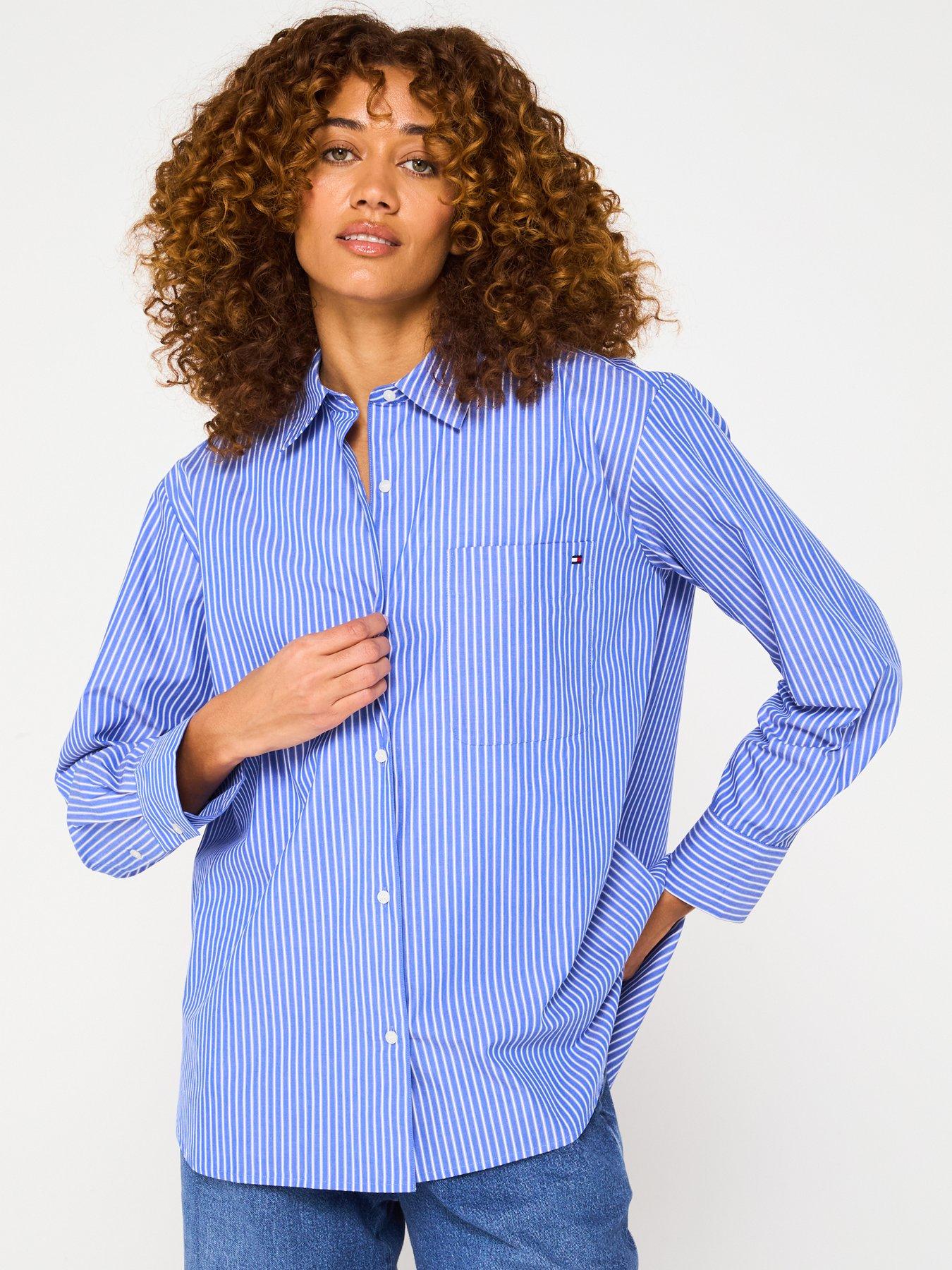 Image 1 of 6 of Tommy Hilfiger Poplin Stripe Shirt - Blue