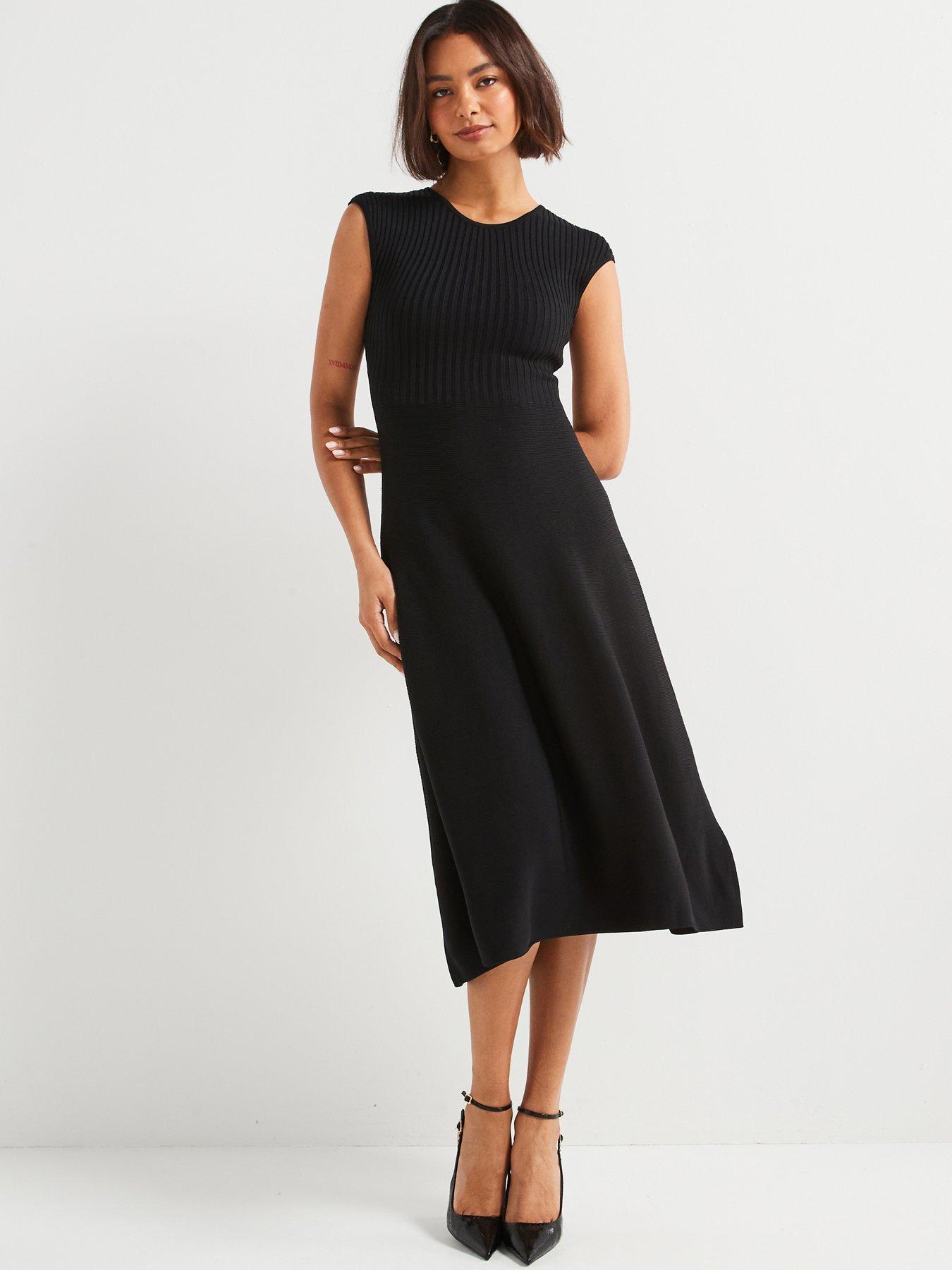 Image 1 of 5 of Armani Exchange Knitted Midi Dress - Black