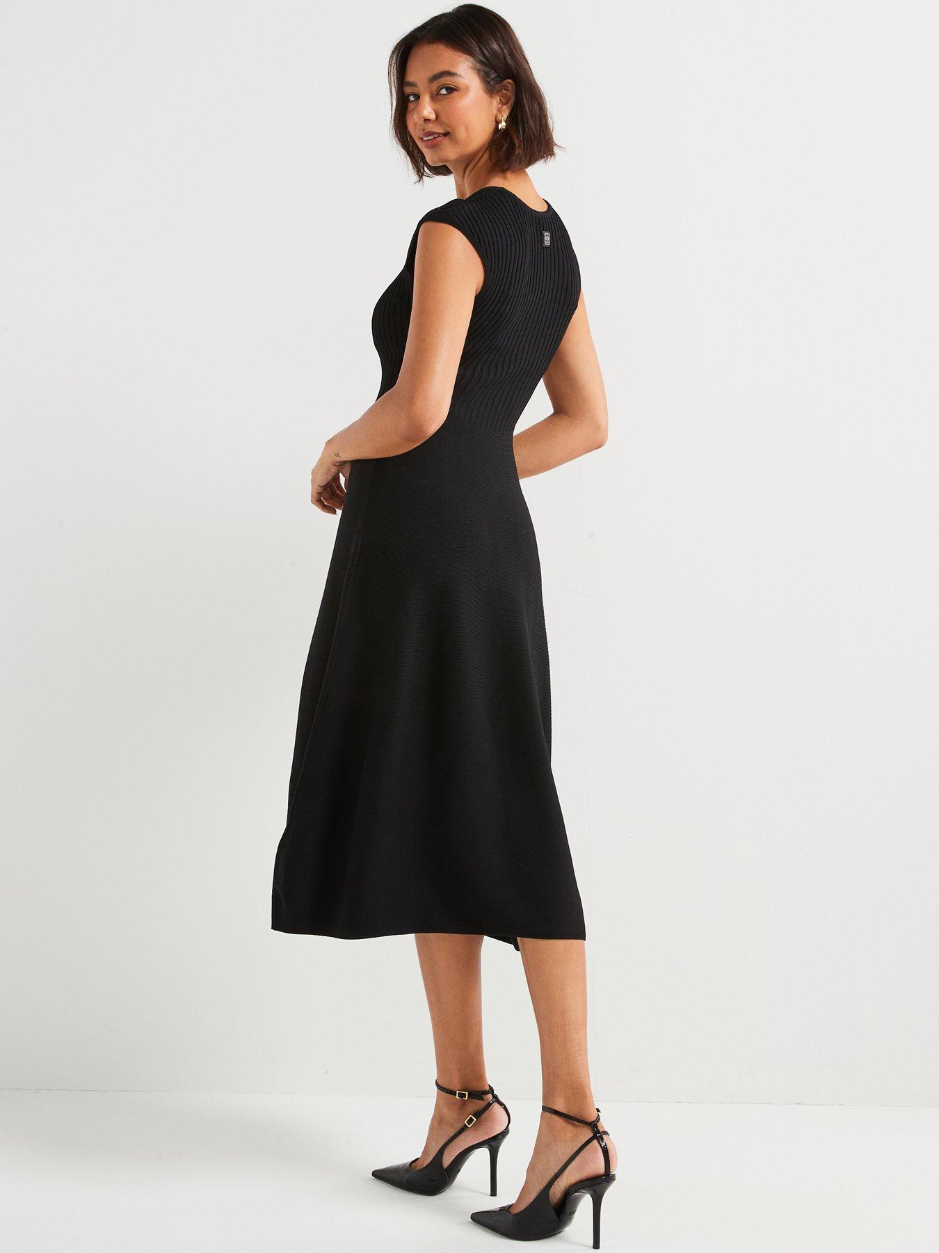 Image 2 of 5 of Armani Exchange Knitted Midi Dress - Black