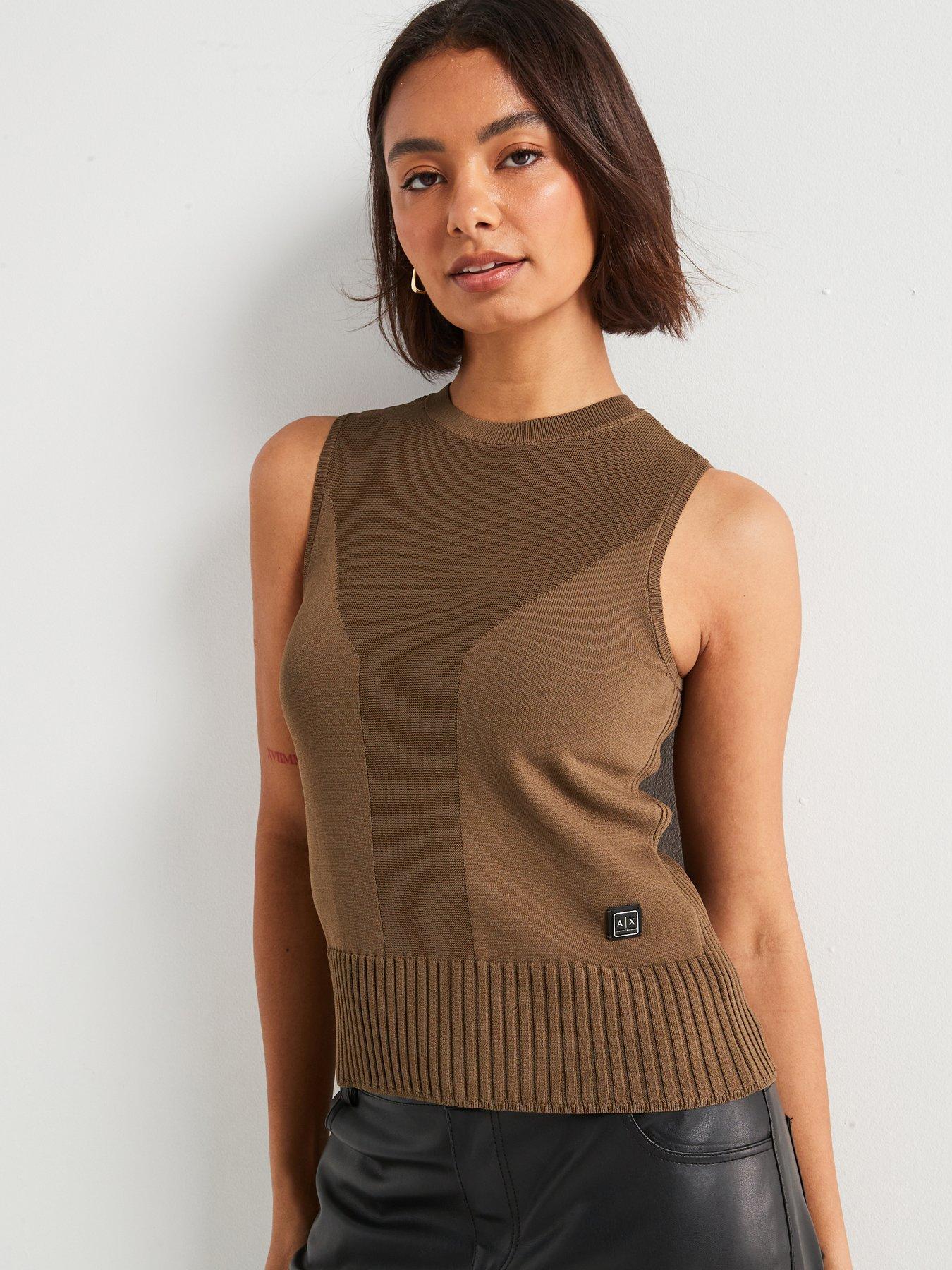 Armani Exchange Knitted Vest Top - Khaki