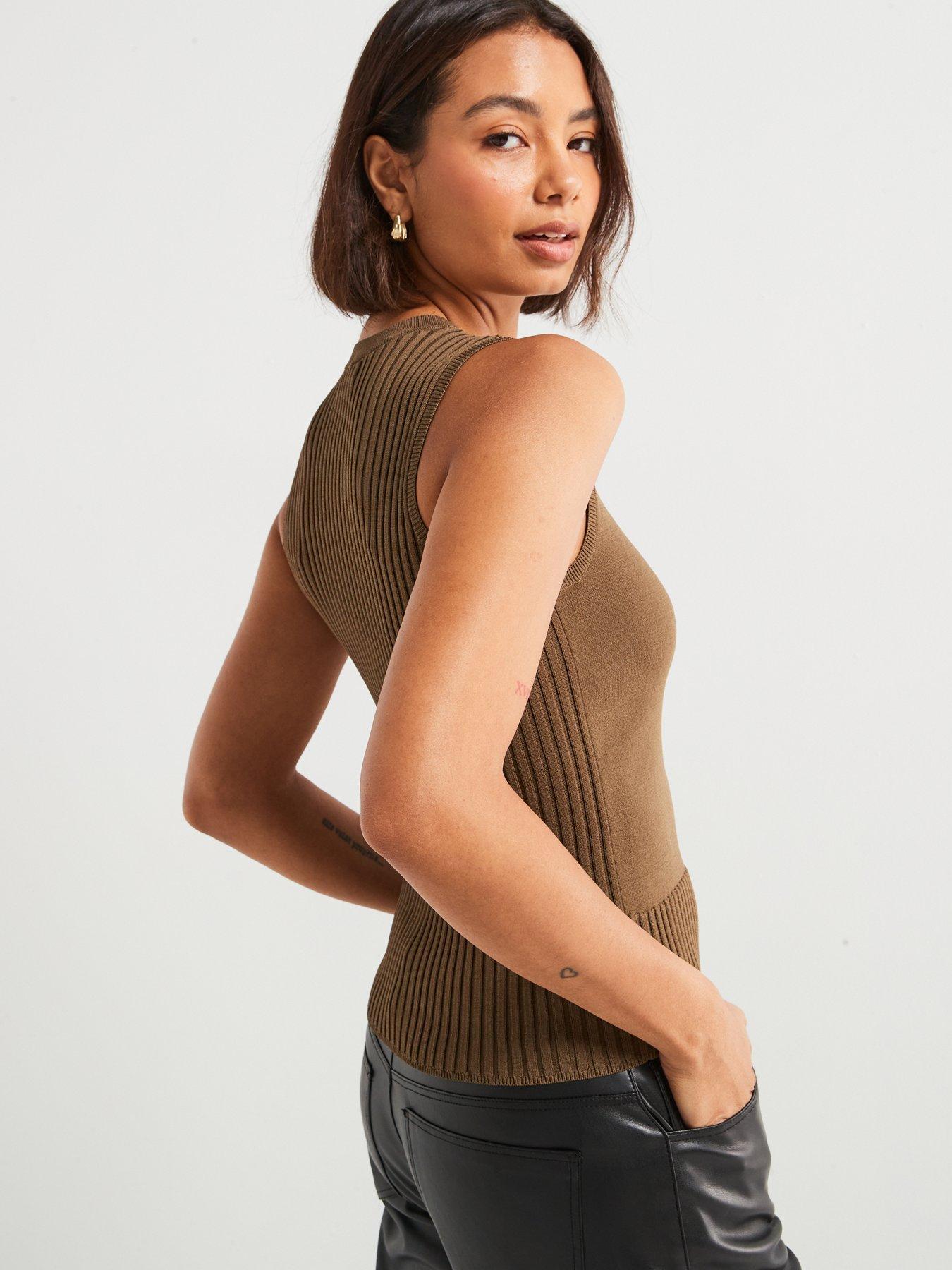Image 2 of 5 of Armani Exchange Knitted Vest Top - Khaki