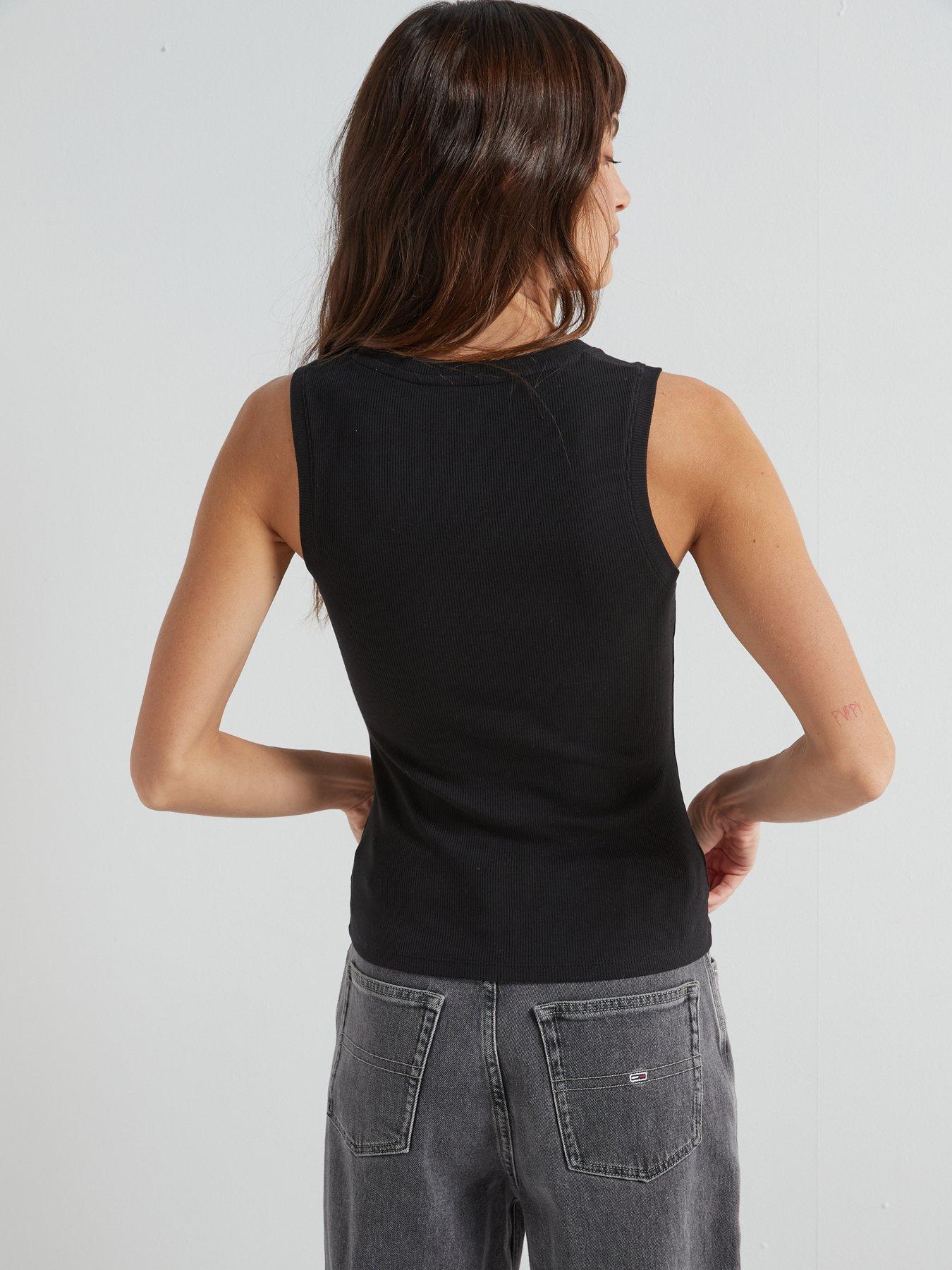 Image 2 of 5 of Tommy Jeans Ribbed Logo Tank Top - Black