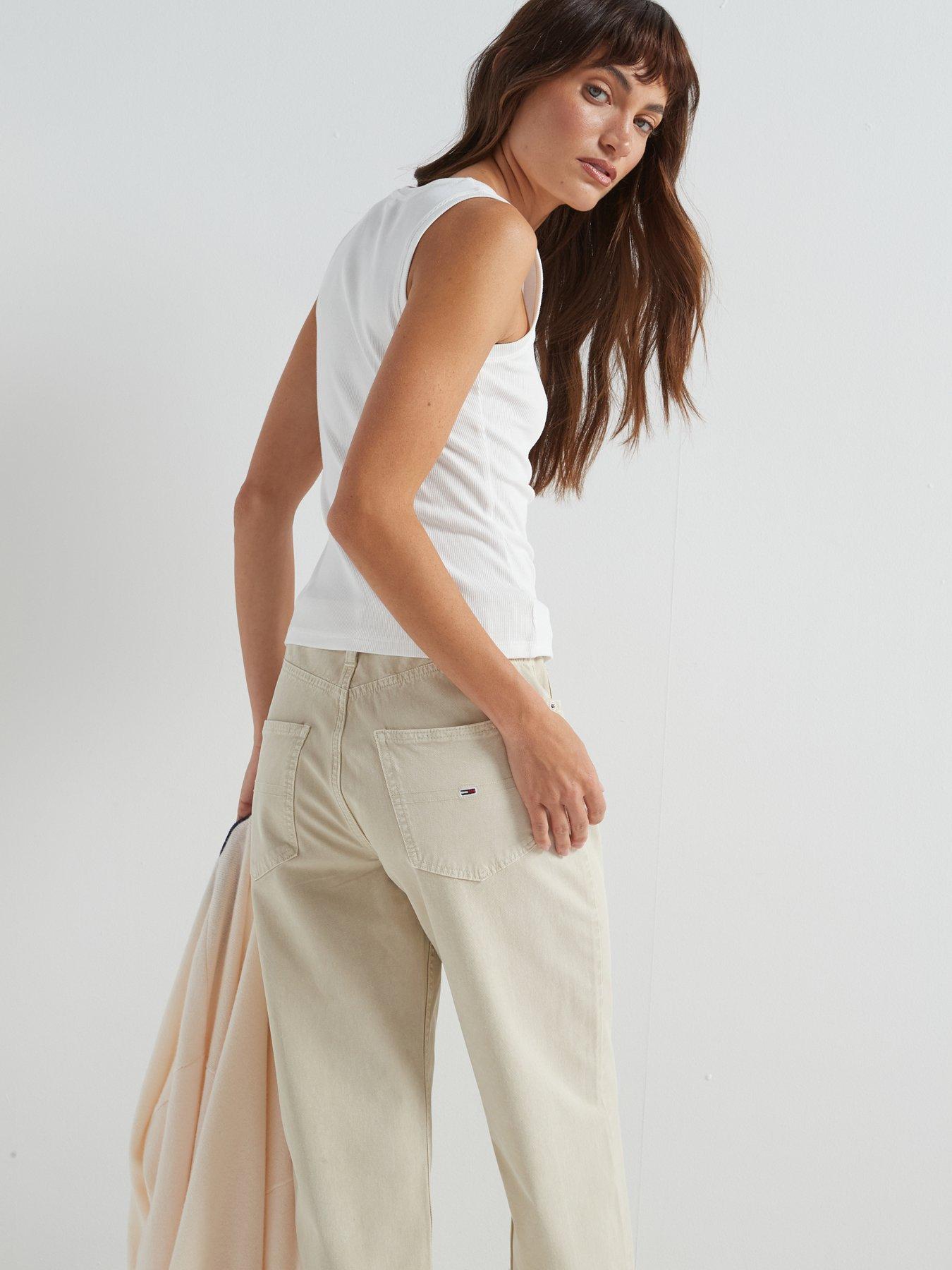Image 2 of 5 of Tommy Jeans Ribbed Logo Tank Top - White