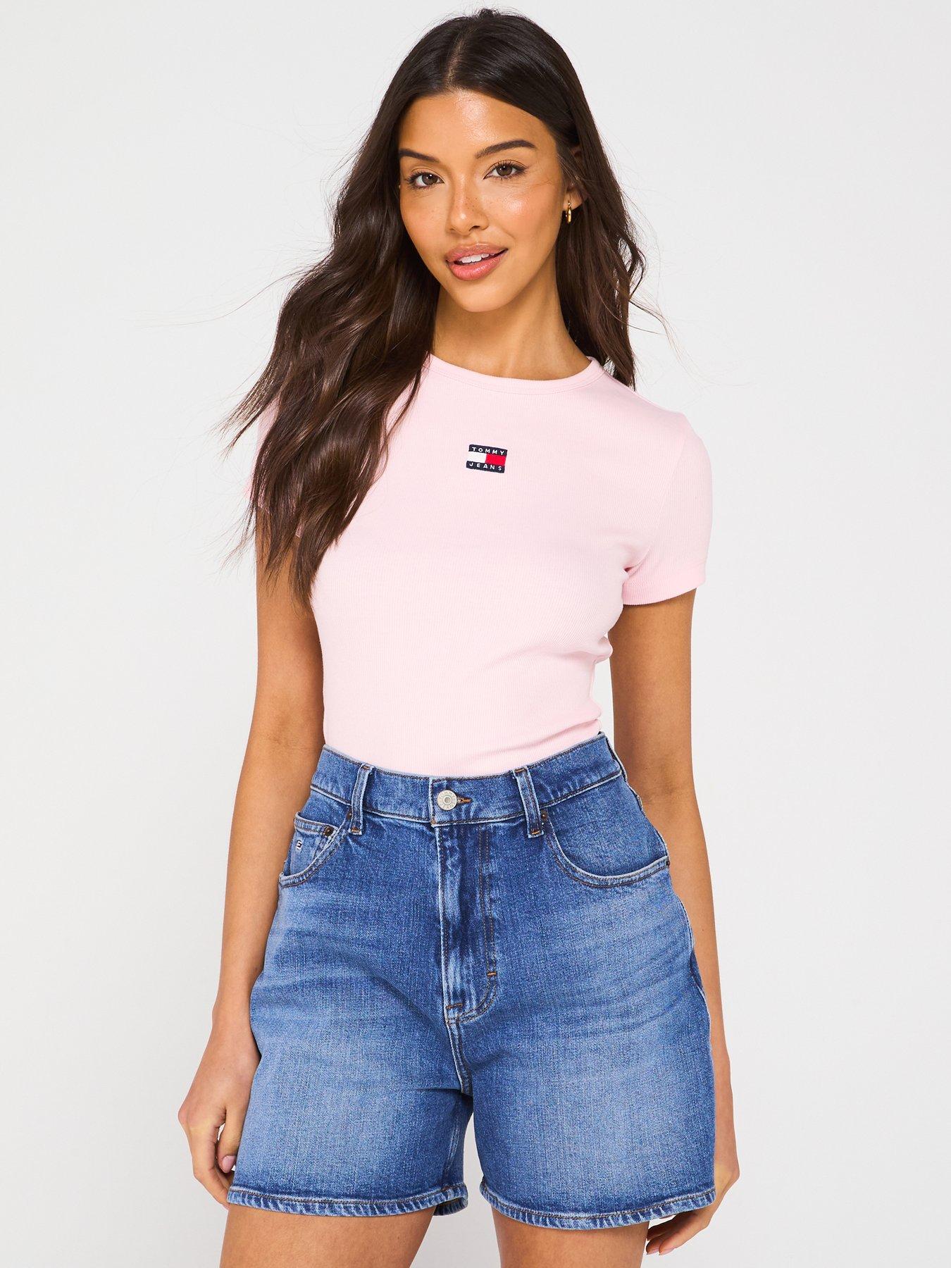 Image of Tommy Jeans Badge Logo Slim Fit T-Shirt - Pink