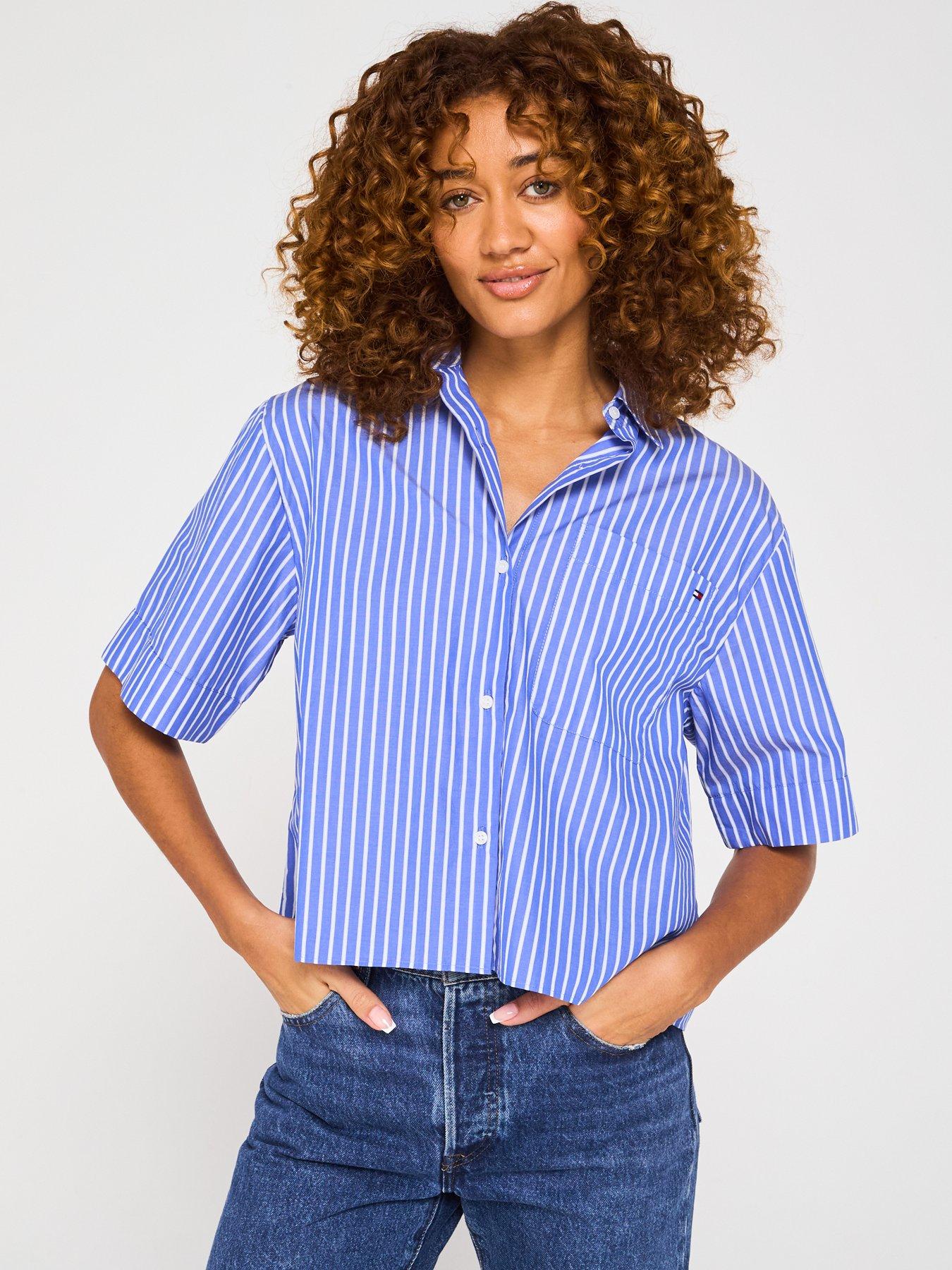 Image 1 of 6 of Tommy Hilfiger Boxy Poplin Short Sleeve Shirt - Blue